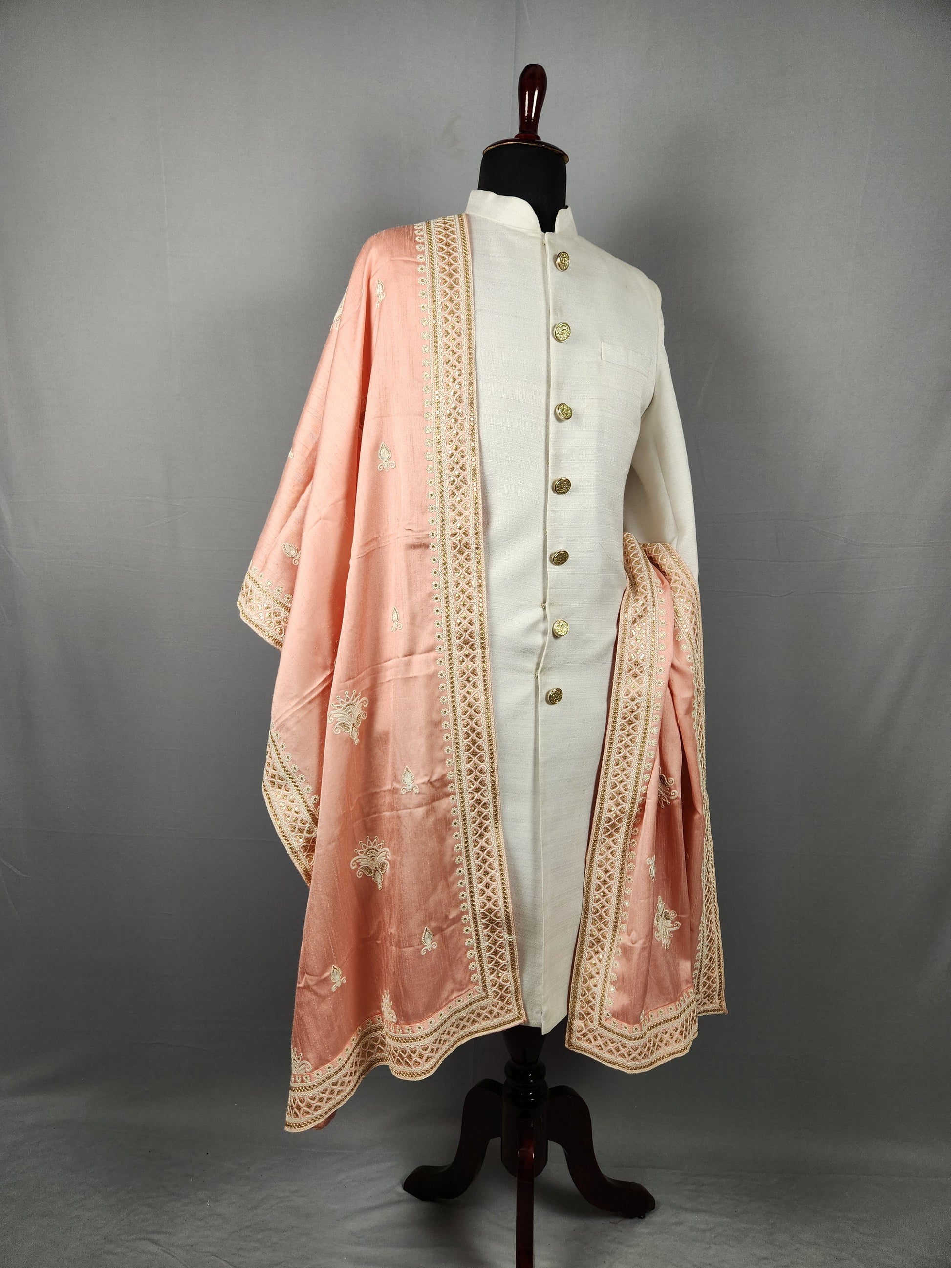 Peach Groom Stole - Golden Sequin Peach Wedding Shawl