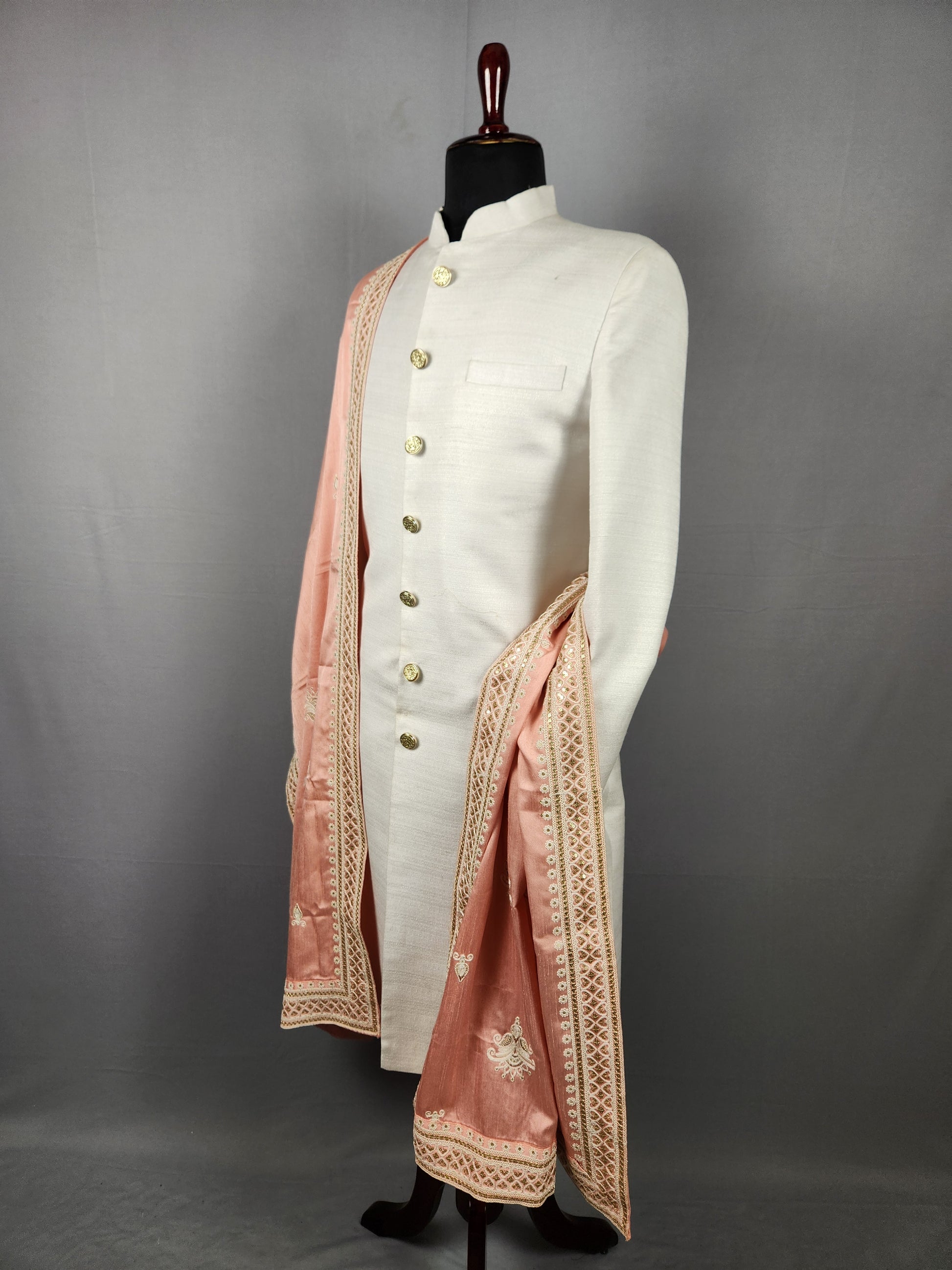 Peach Groom Stole - Golden Sequin Peach Wedding Shawl