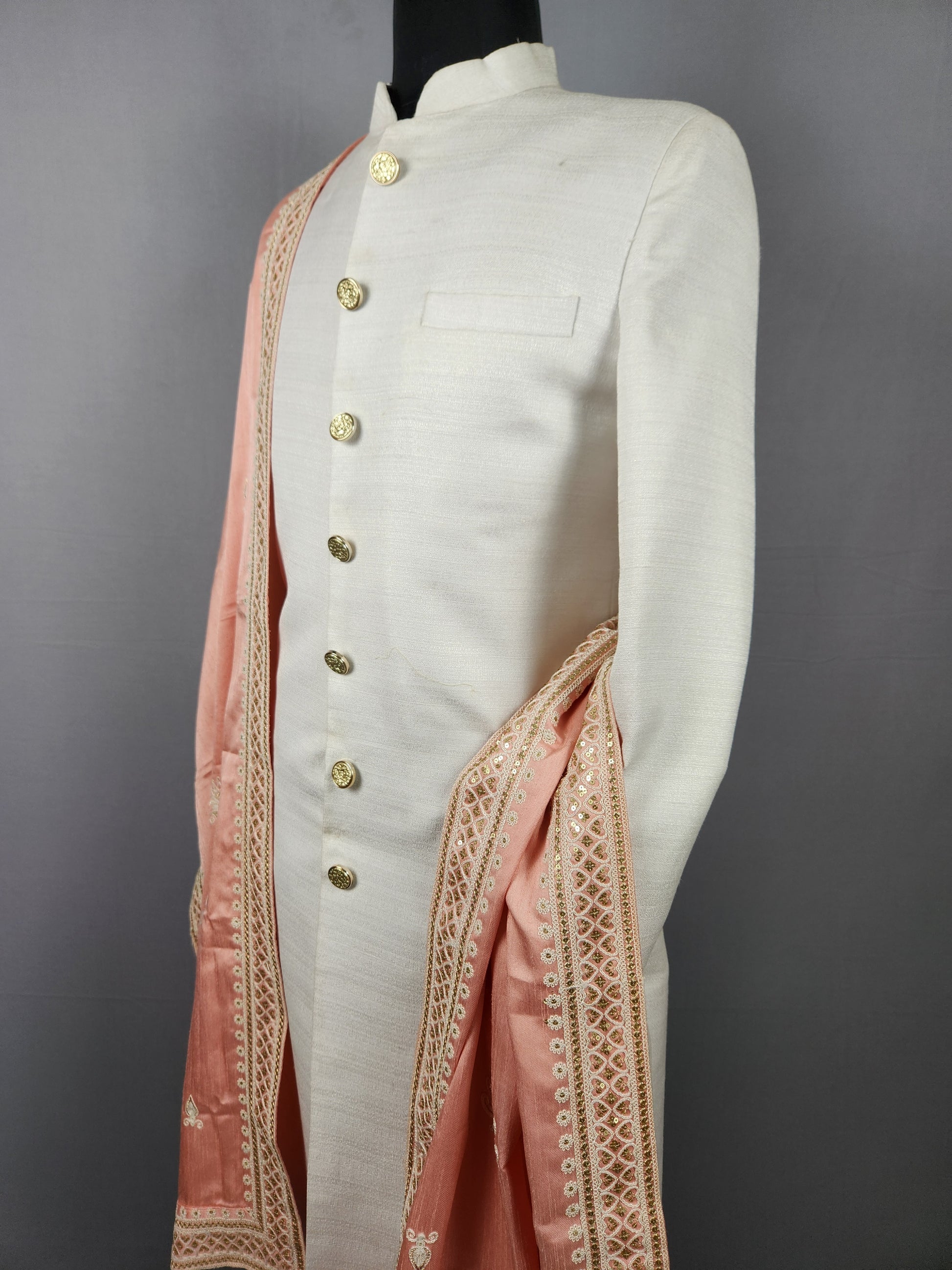 Peach Groom Stole - Golden Sequin Peach Wedding Shawl