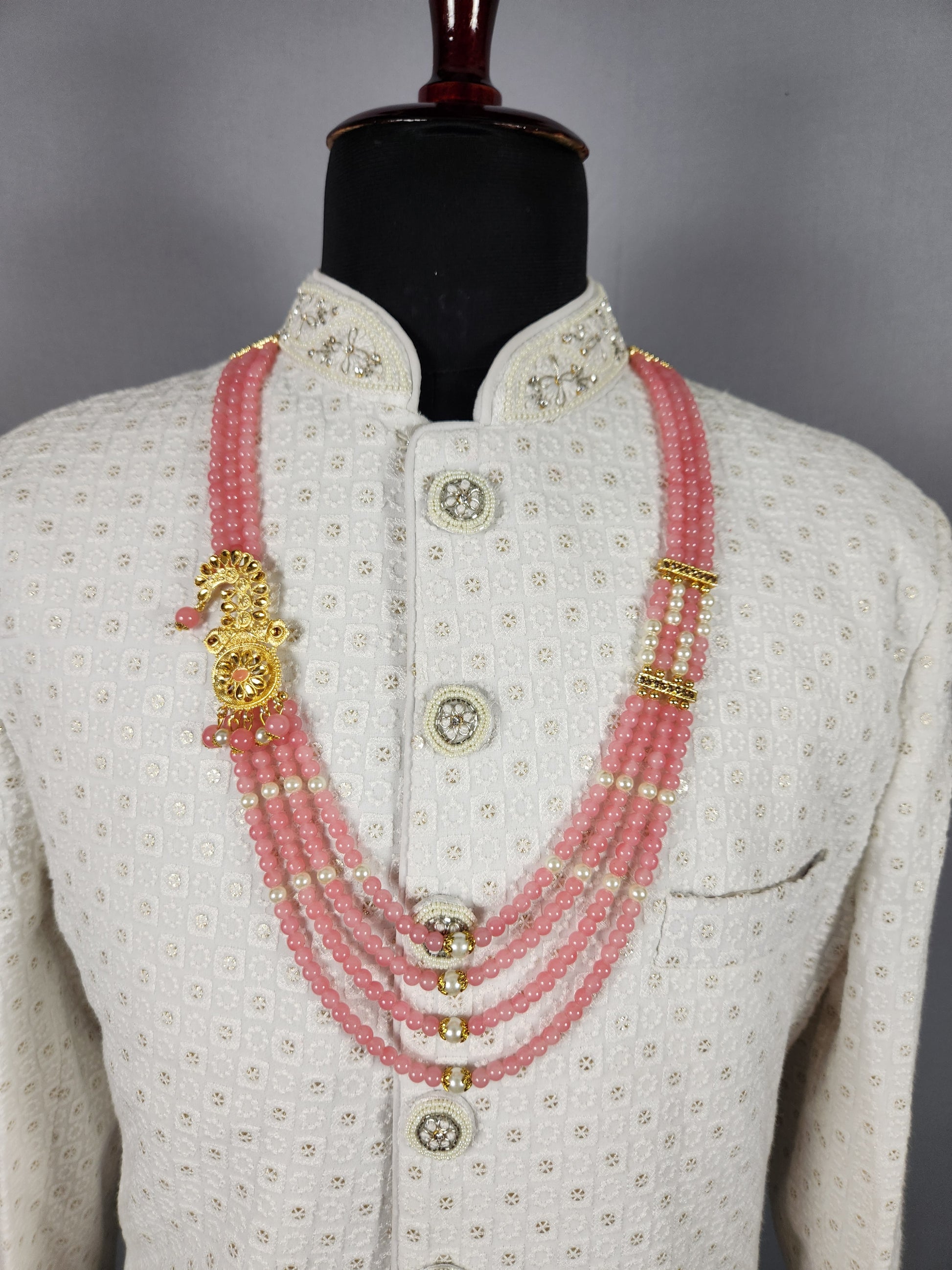Pink Necklace Groom Wedding Mala For Sherwani