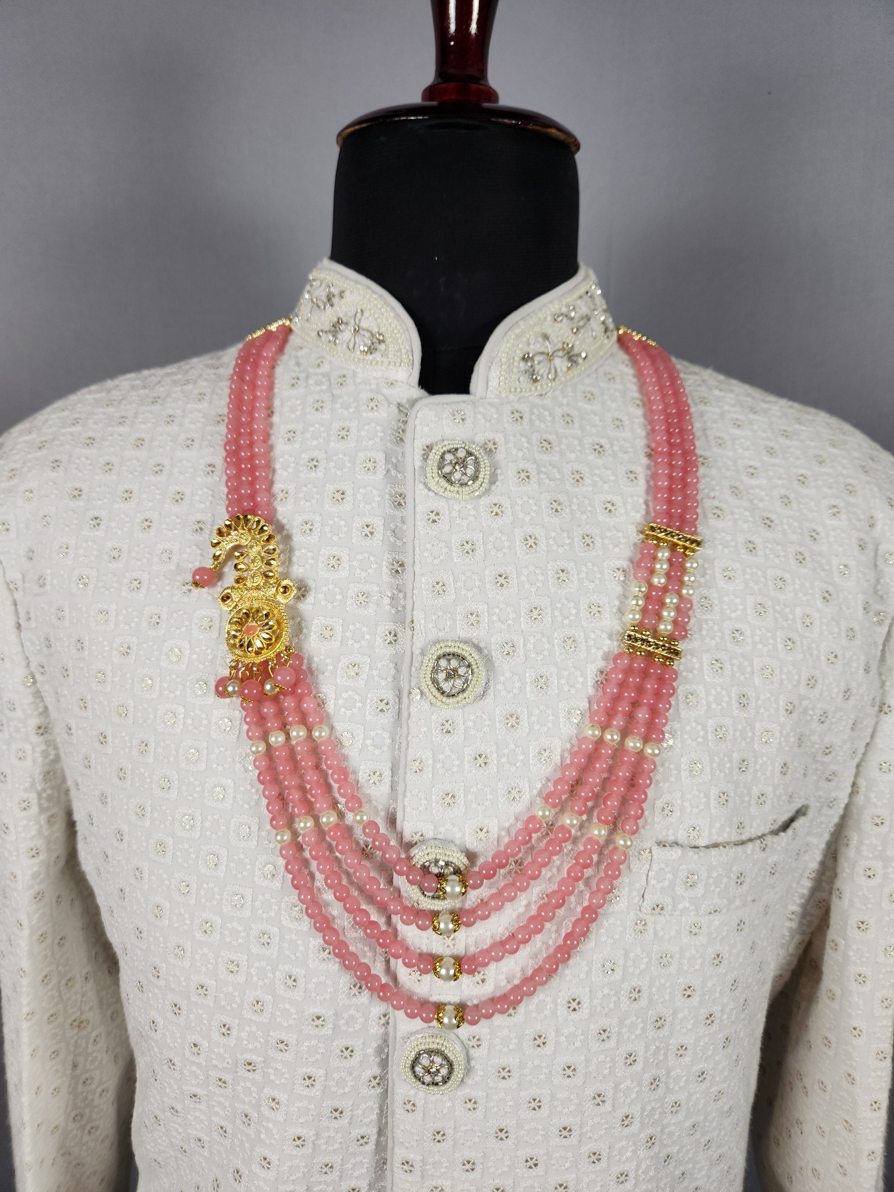 Pink Necklace Groom Wedding Mala For Sherwani