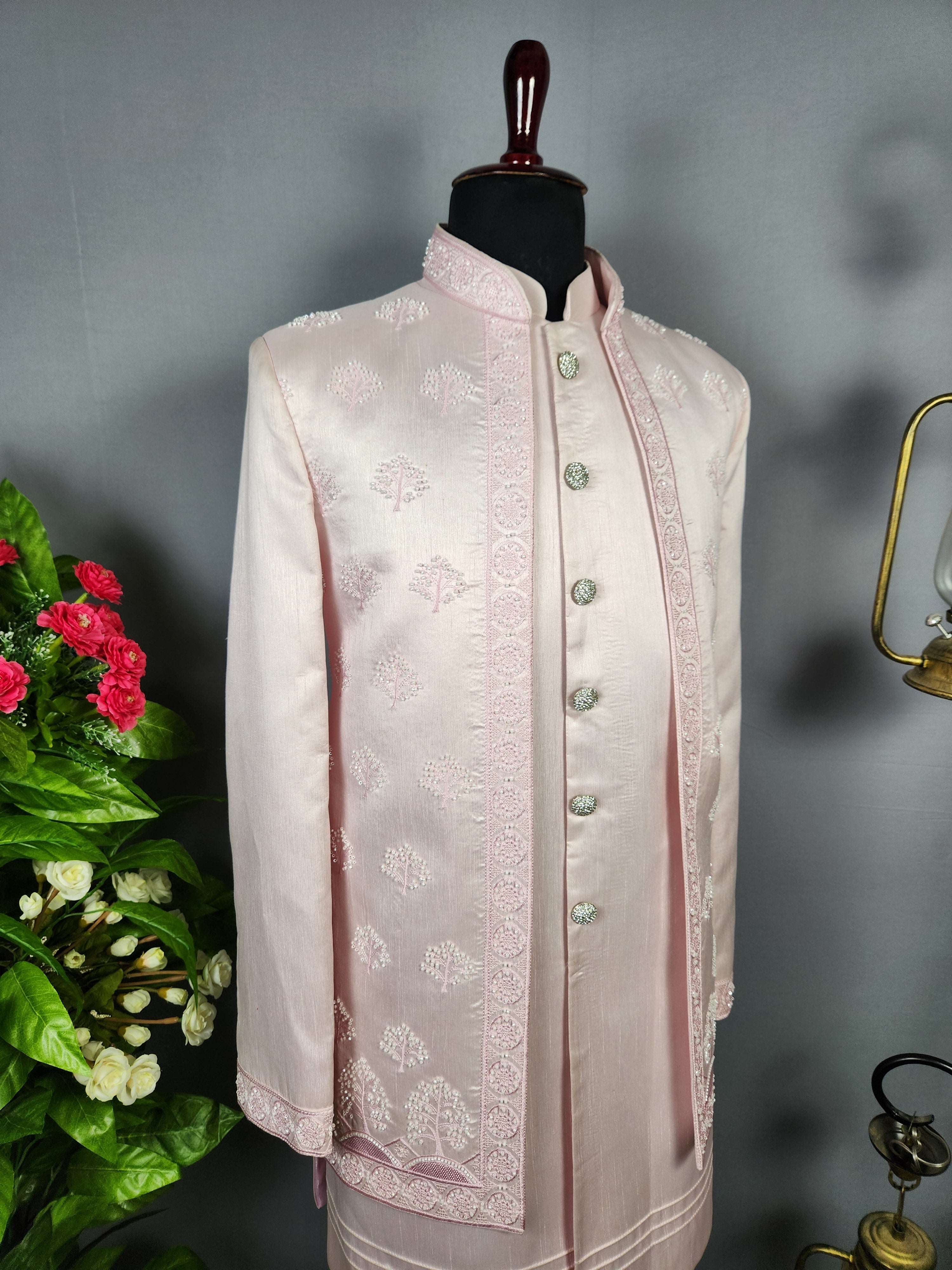 Baby Pink Indo-Western Sherwani for Men