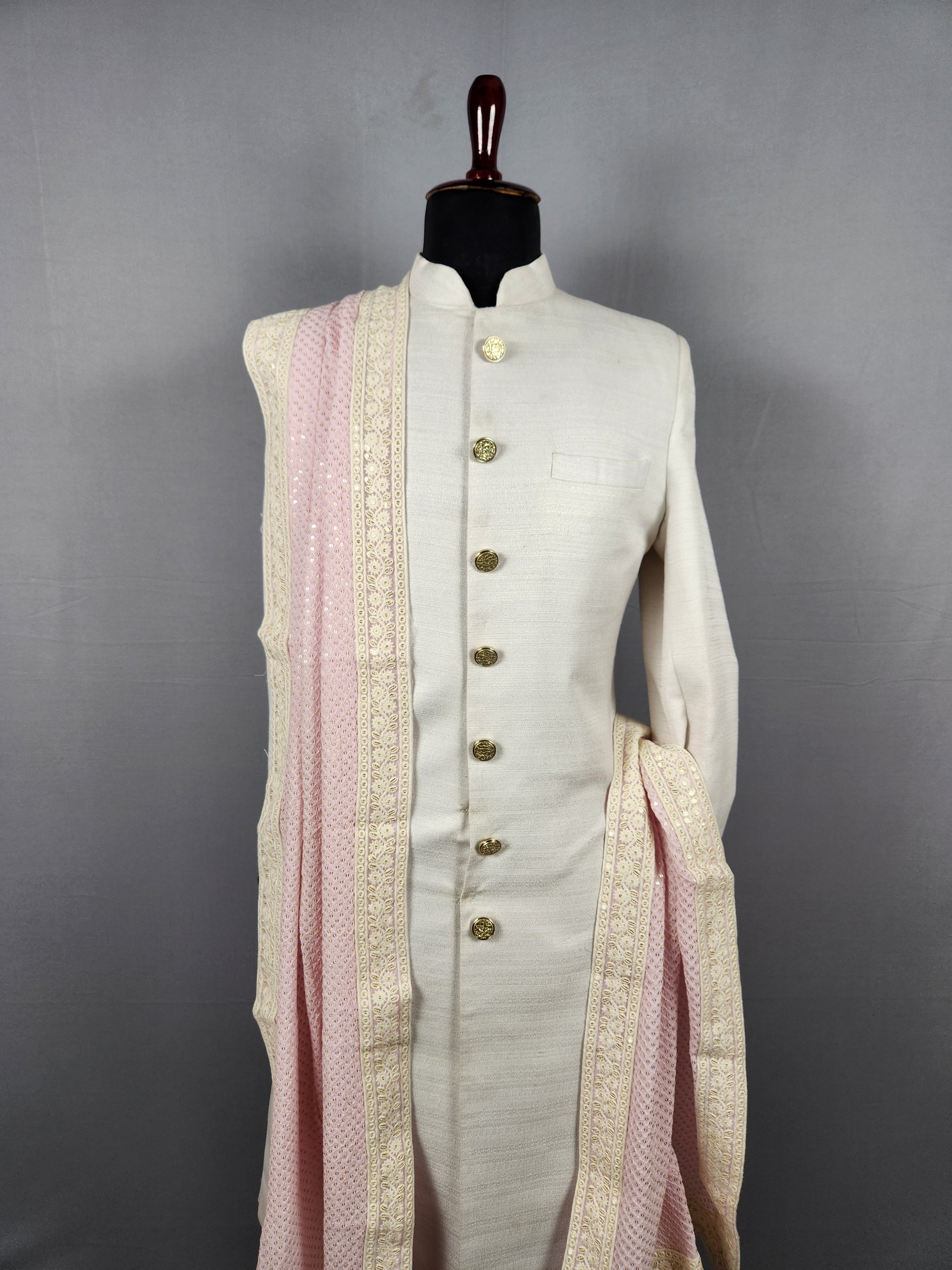 Pink Groom Shawl with White Chikankari Border