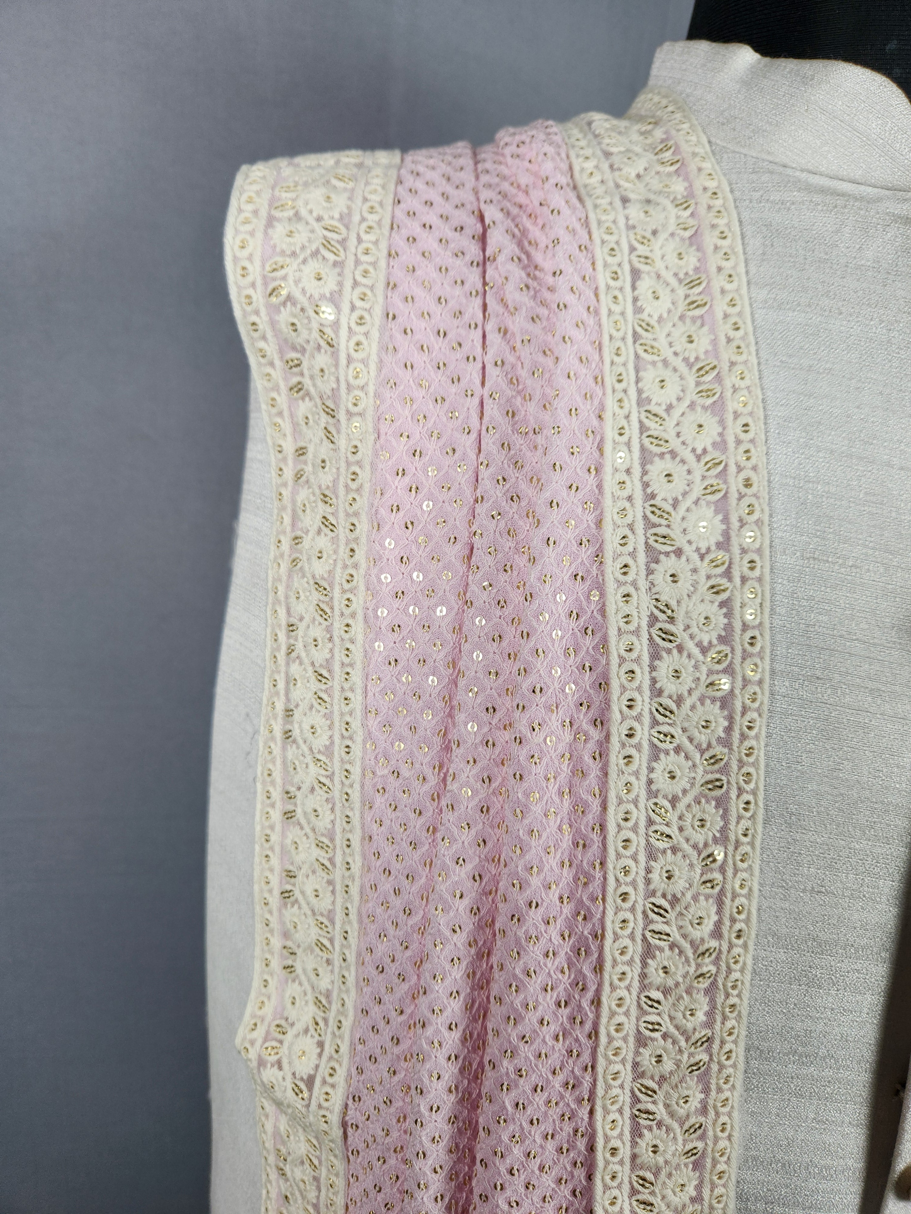 Pink Groom Shawl with White Chikankari Border