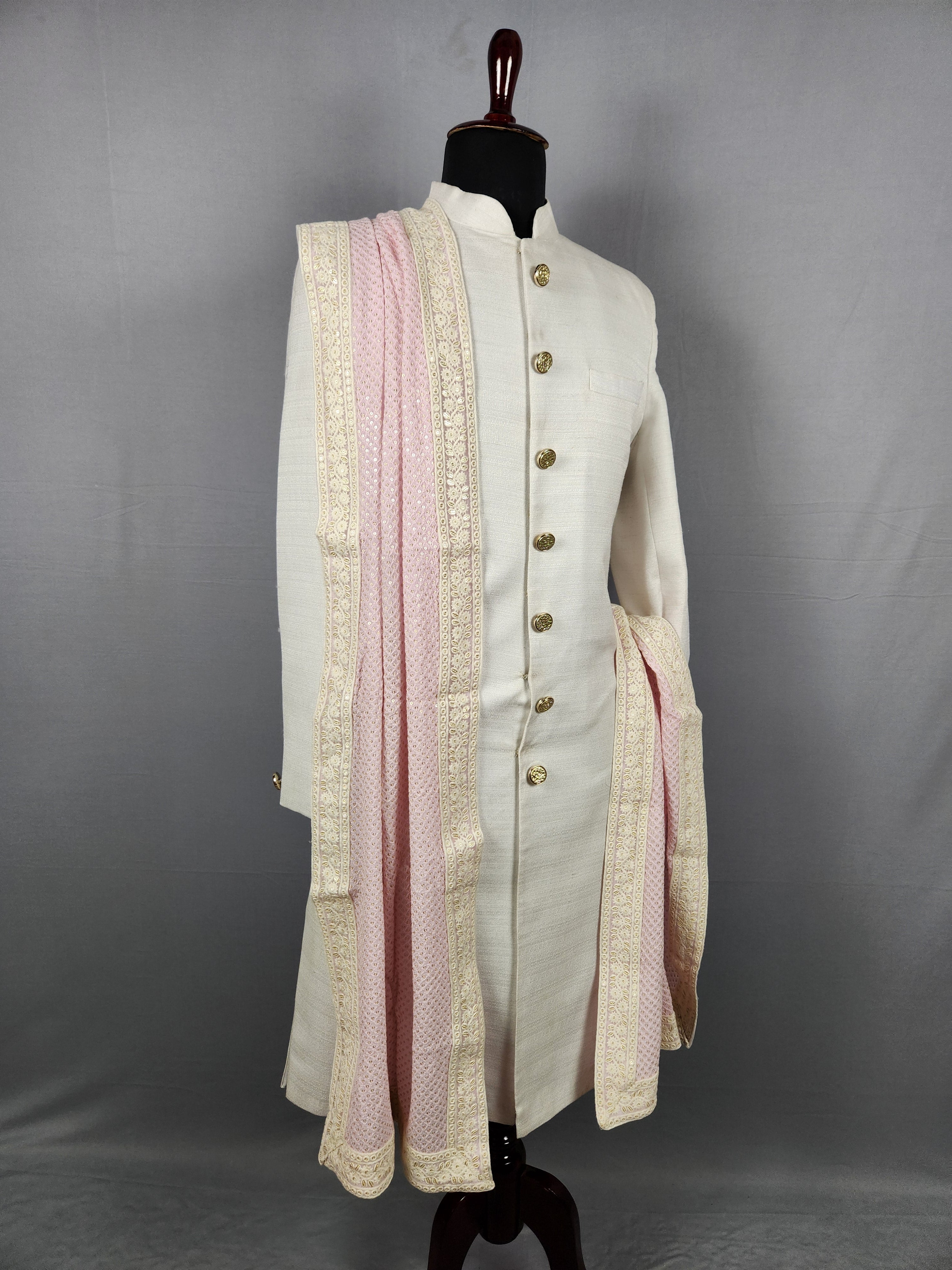 Pink Groom Shawl - White Chikankari Border | Stole For Men
