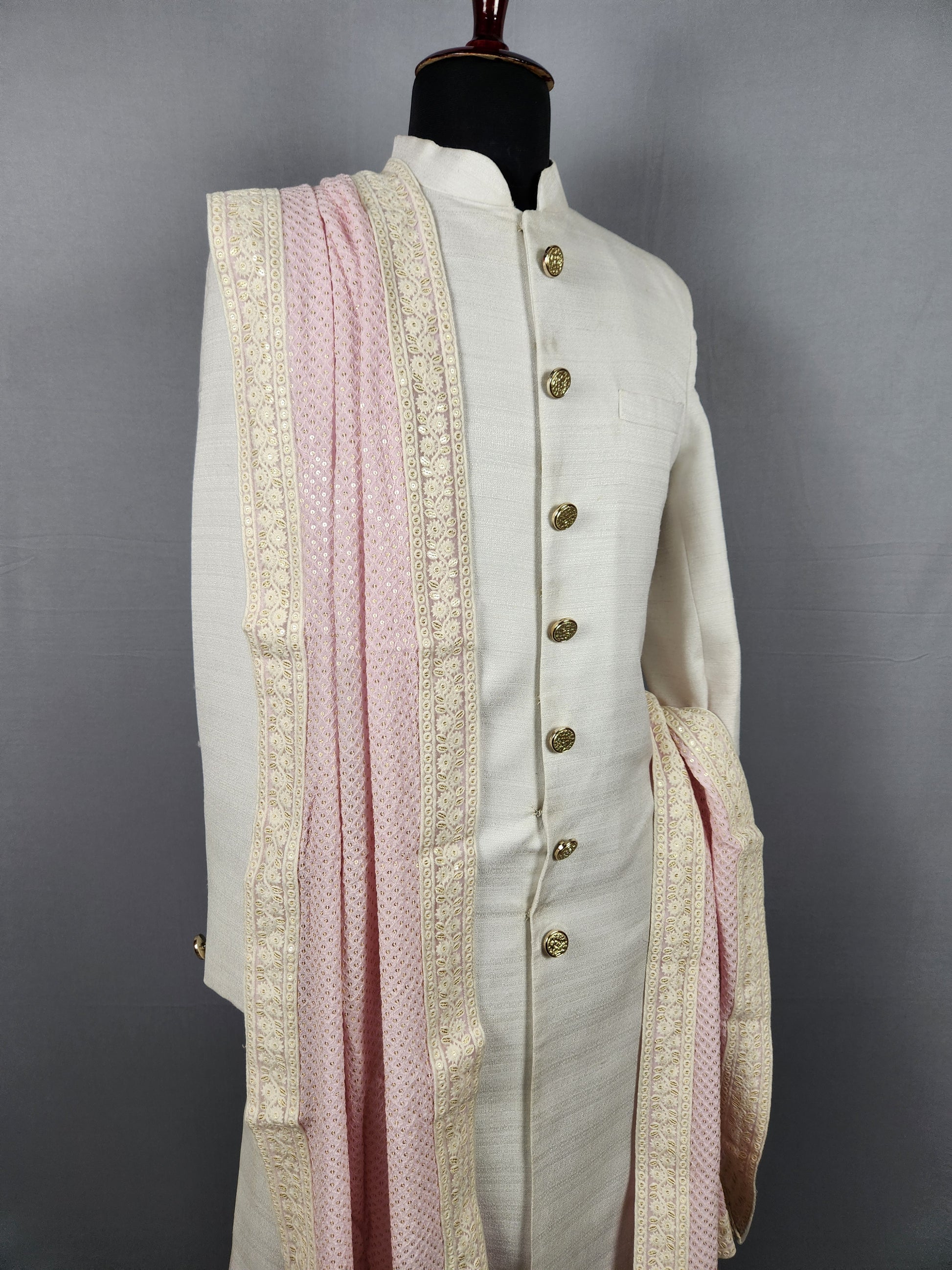 Pink Groom Shawl with White Chikankari Border