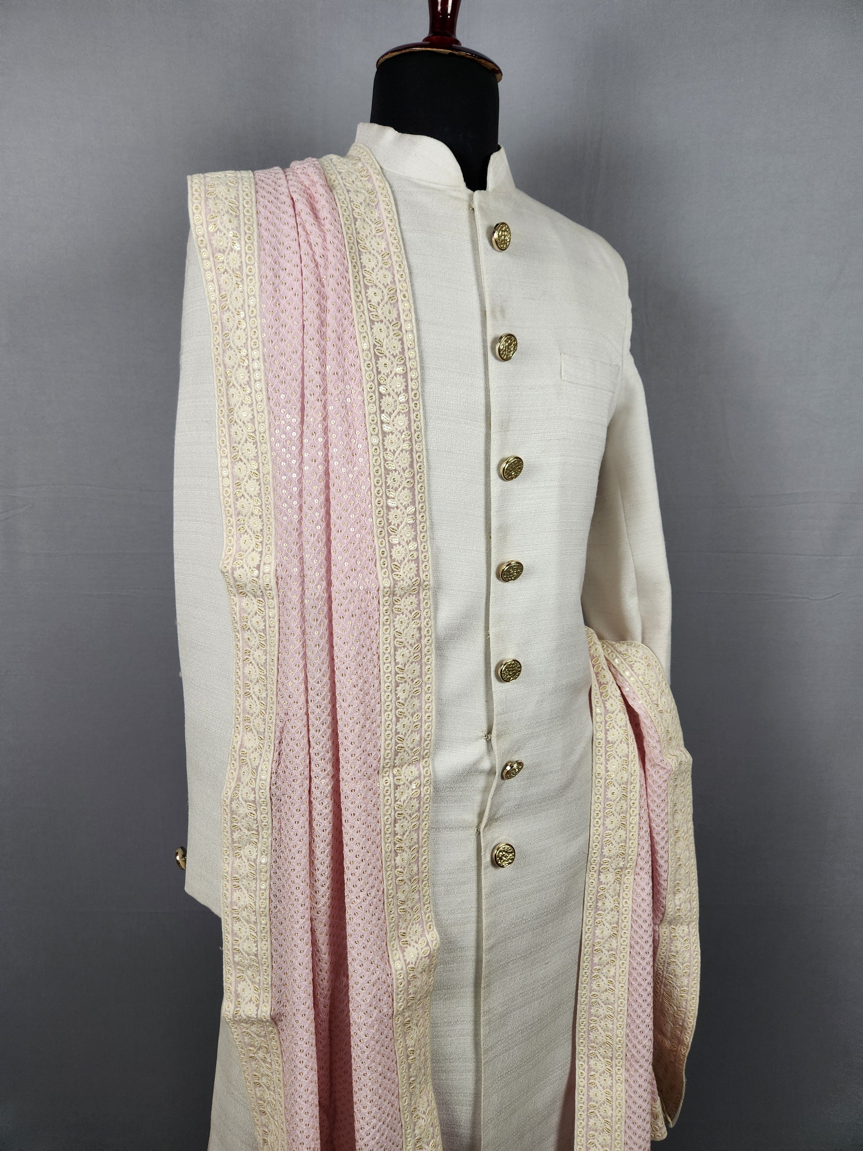 Pink Groom Shawl with White Chikankari Border