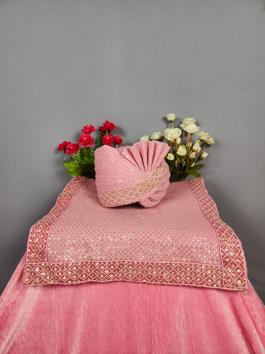 Pink Groom Turban Shawl Set