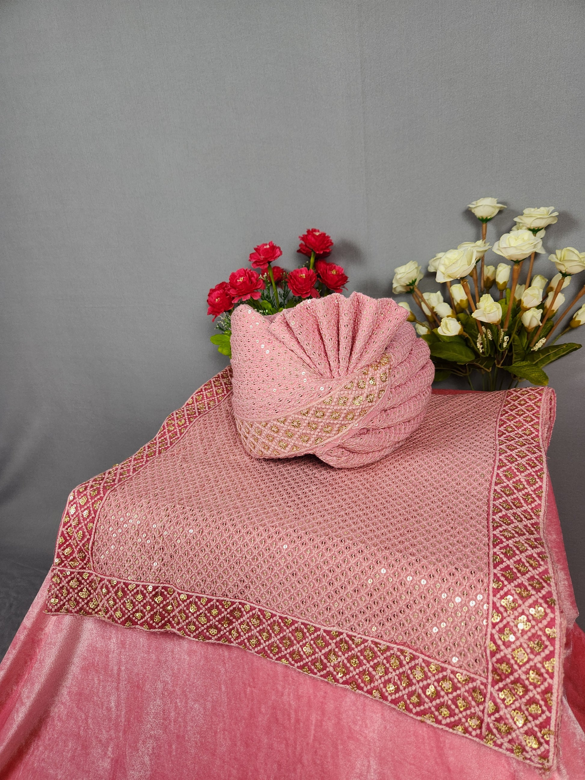 Pink Groom Turban Shawl Set