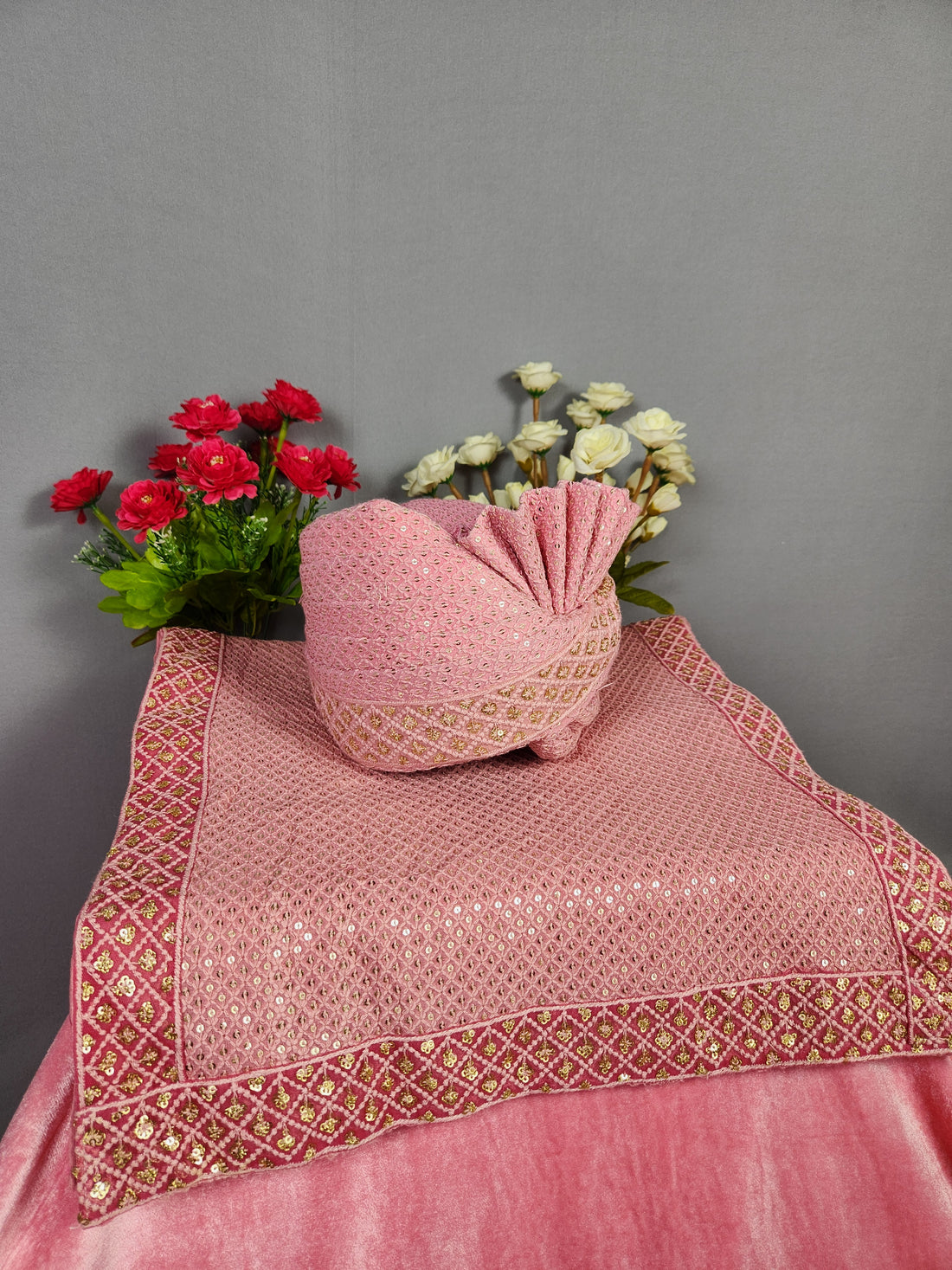 Pink Groom Turban Shawl Set
