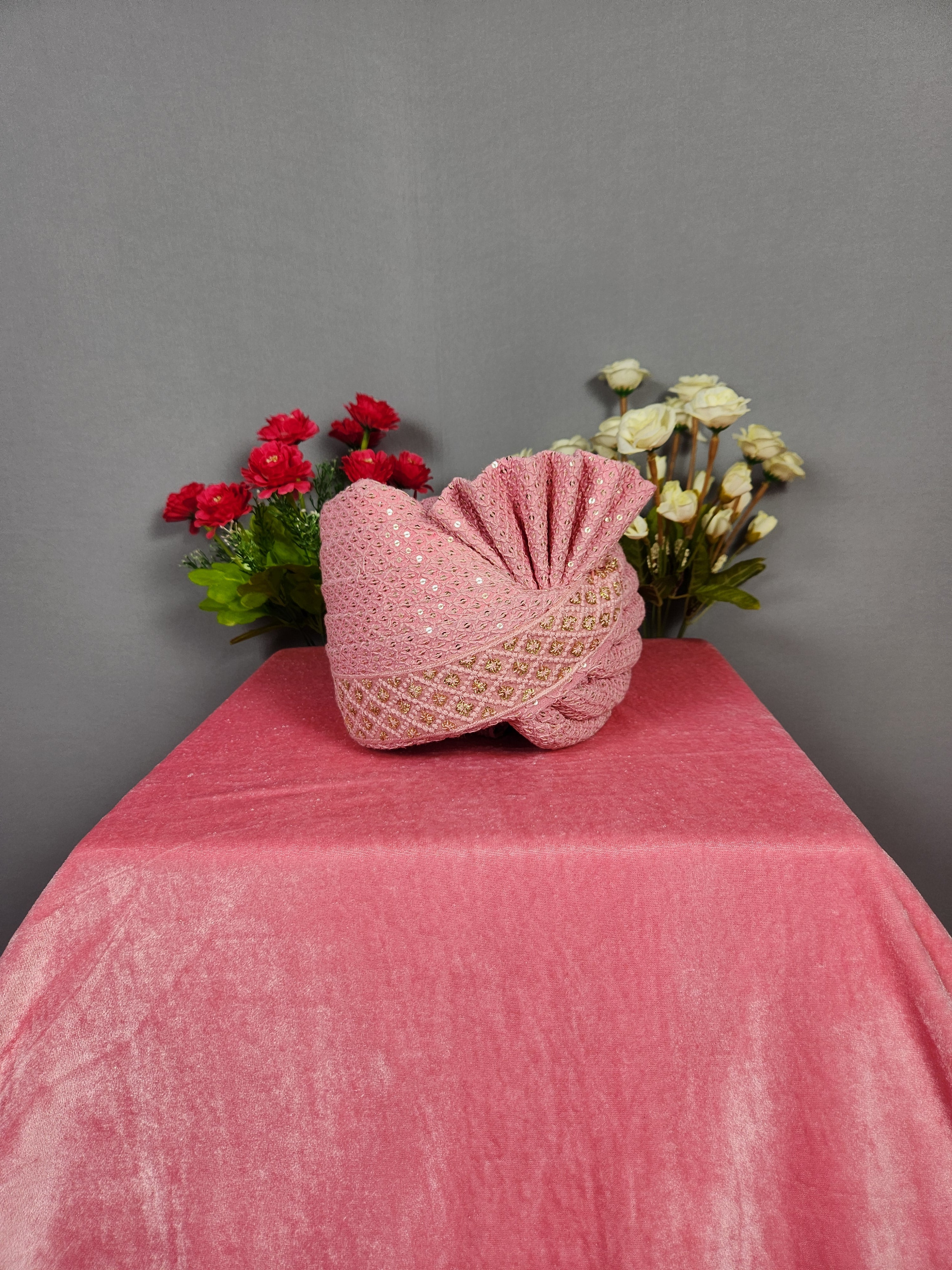 Pink Groom Turban Shawl Set
