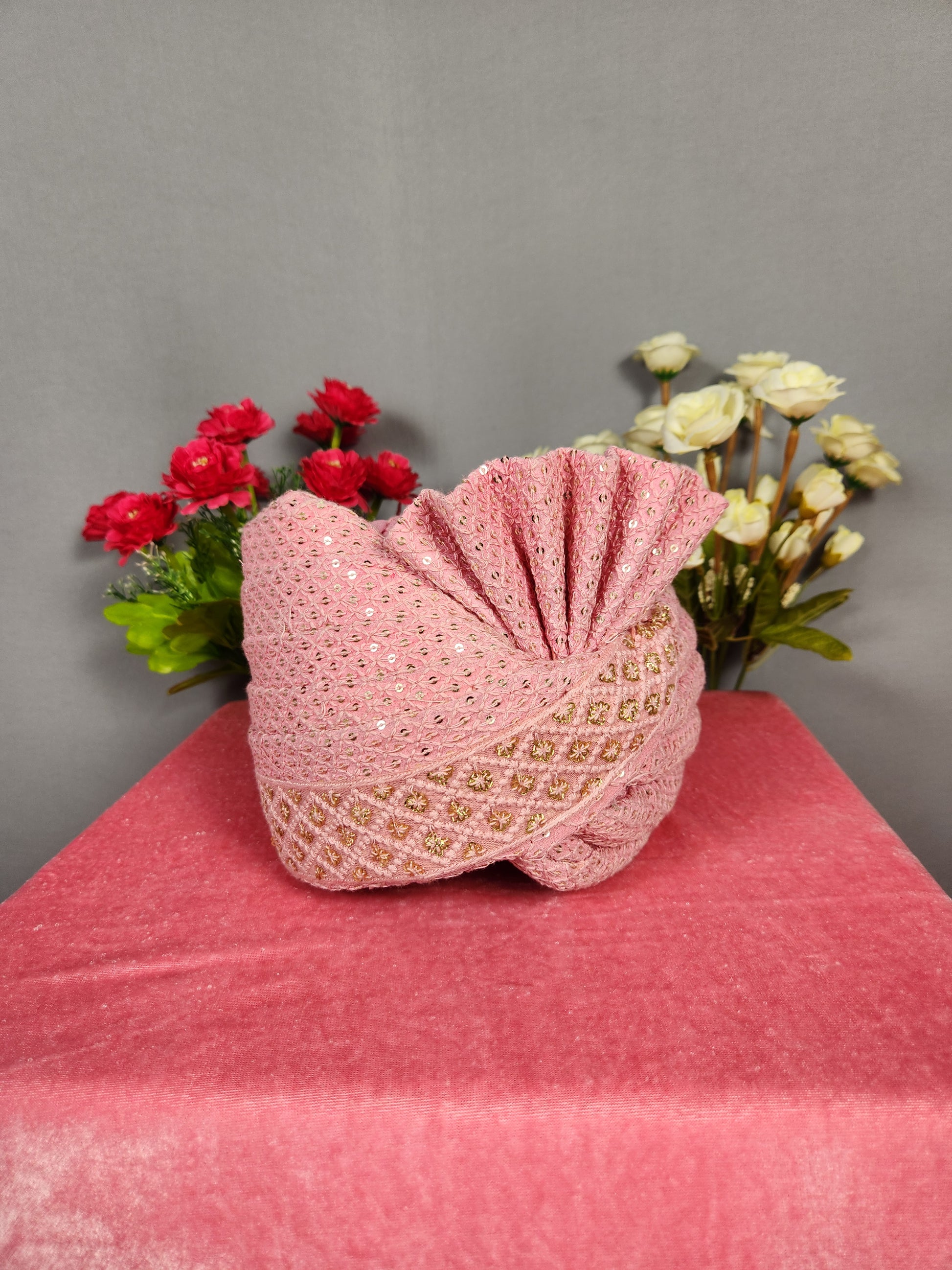 Pink Groom Turban Shawl Set