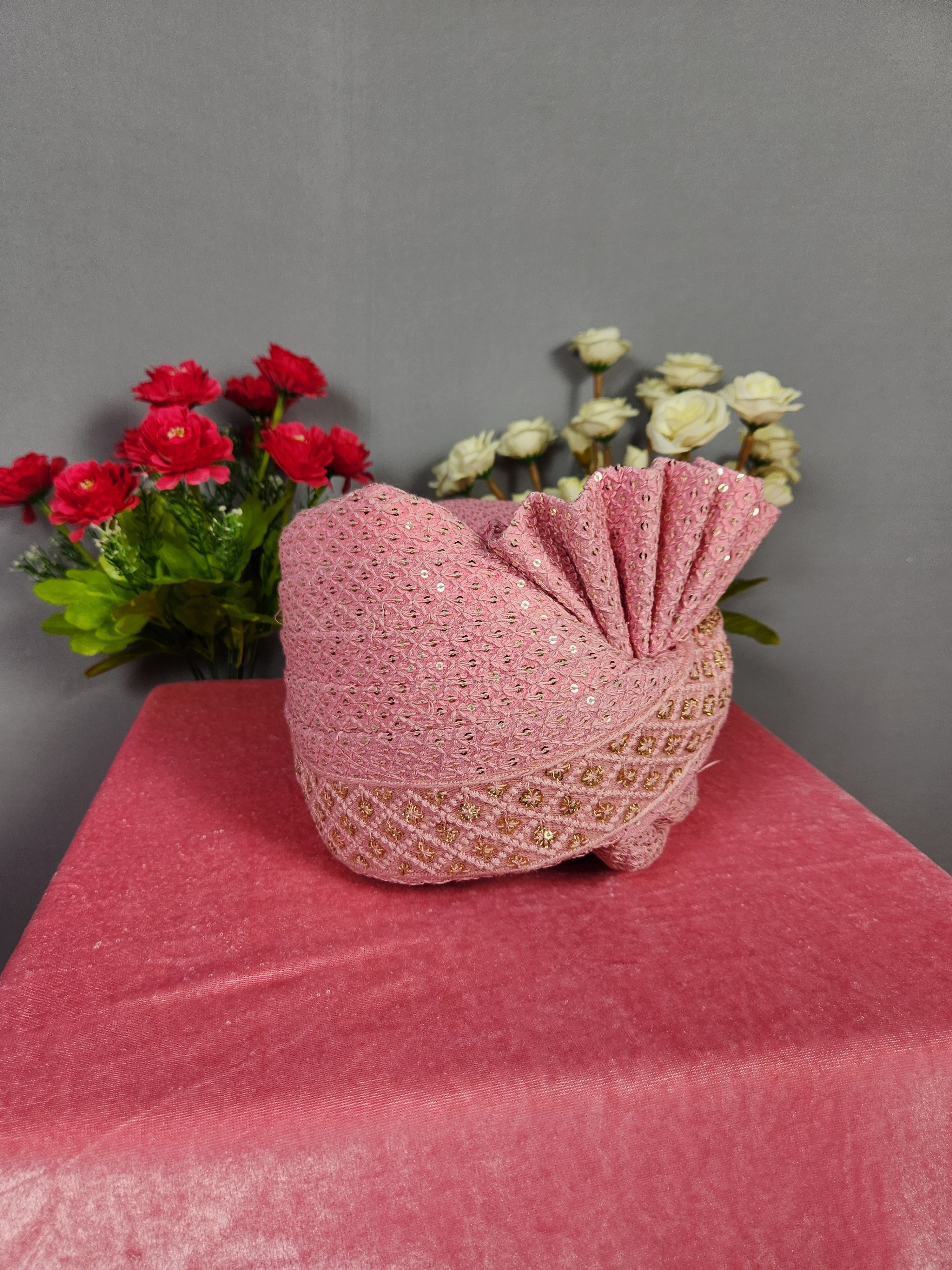 Pink Groom Turban Shawl | Dupatta Safa Set For Men