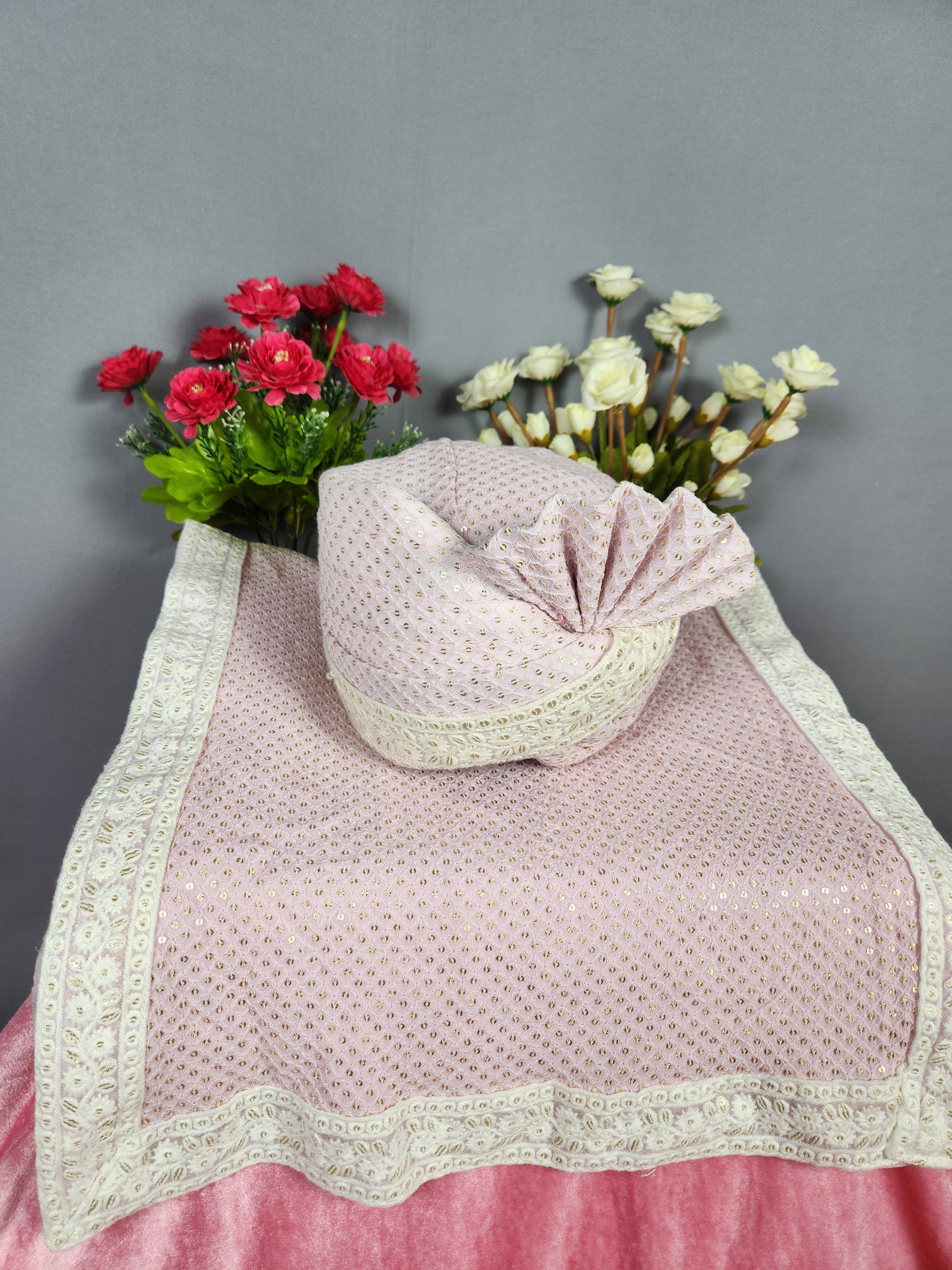 Pink Groom Turban Shawl Set
