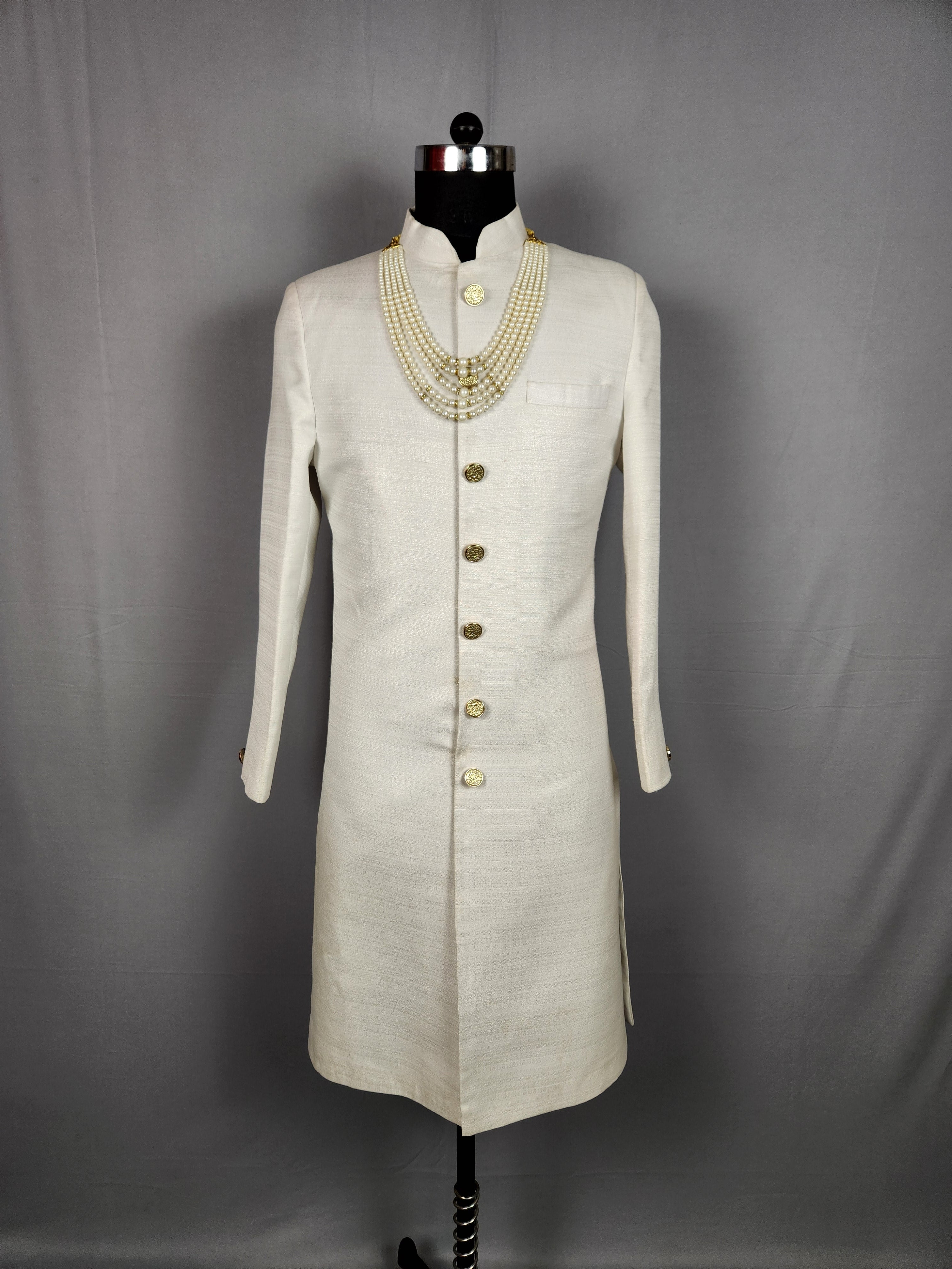White Wedding Groom Sherwani as Plain White Achkan