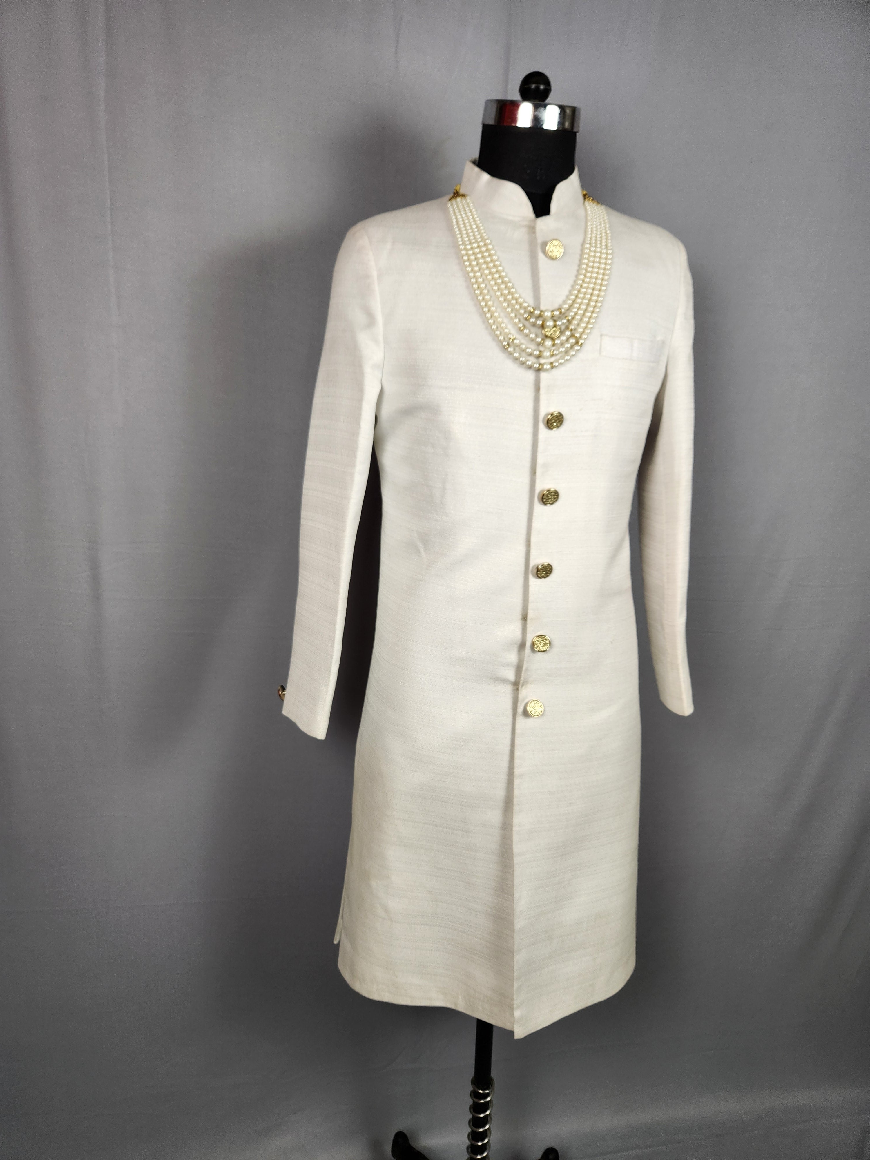 White Wedding Groom Sherwani as Plain White Achkan