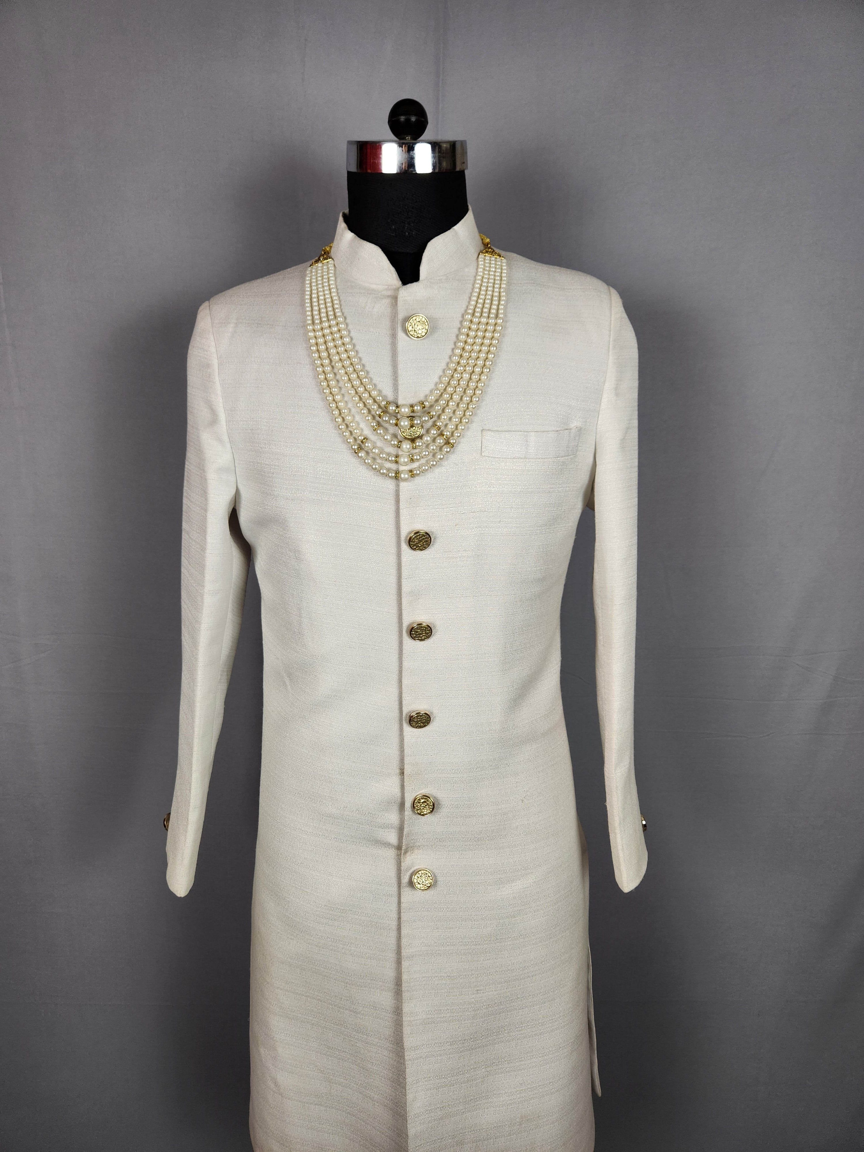 White Wedding Groom Sherwani as Plain White Achkan