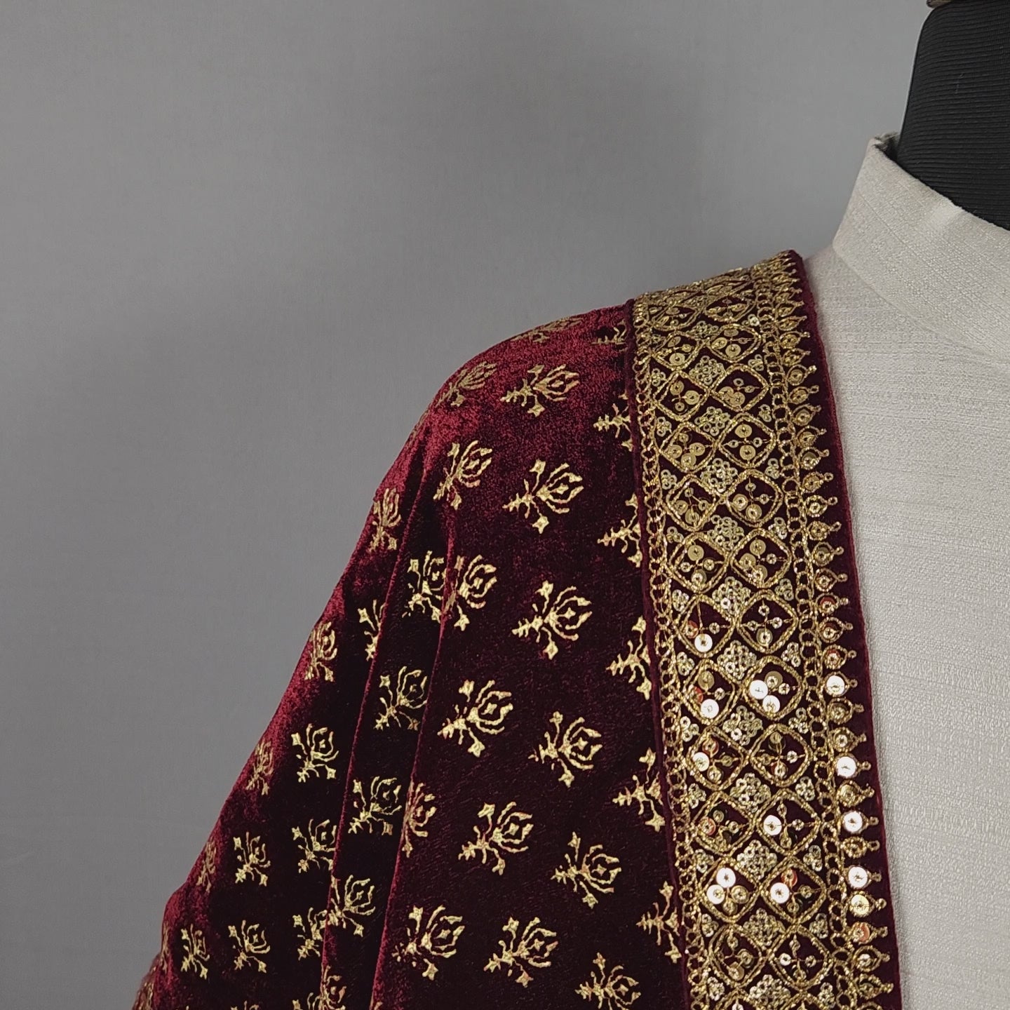 Red Groom Shawl with Gold Print