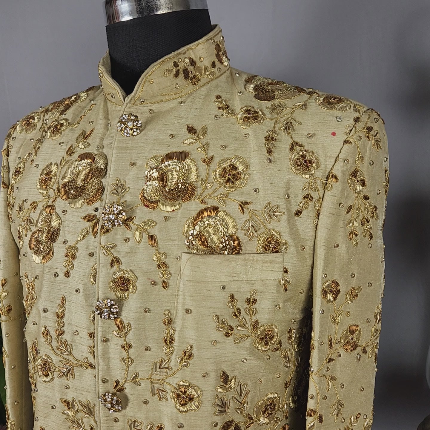 Golden Wedding Groom Sherwani with Copper Gold Zardozi Work