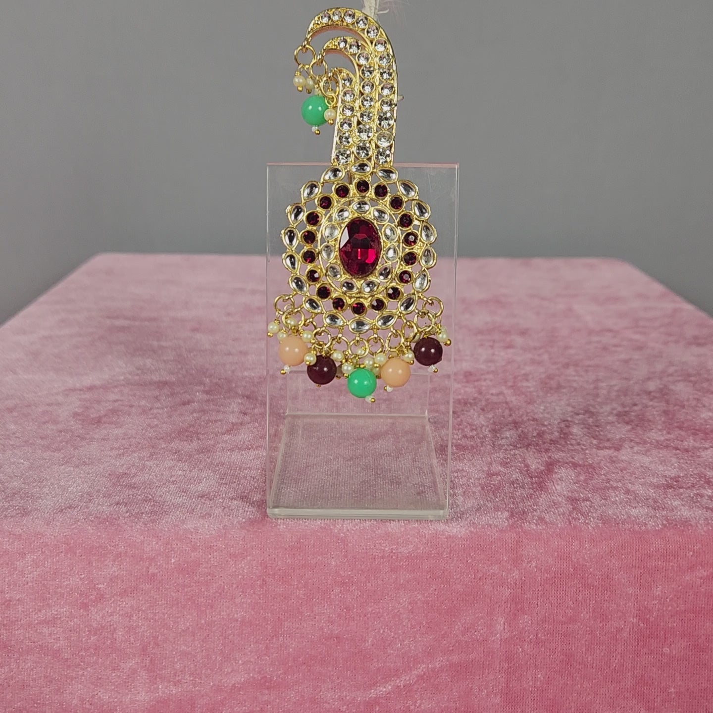 GROOM TURBAN BROOCH WITH RED & PEACH STONES