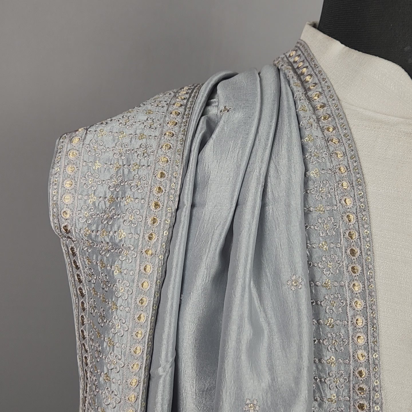 Grey Groom Shawl with Gold Zari Embroidery