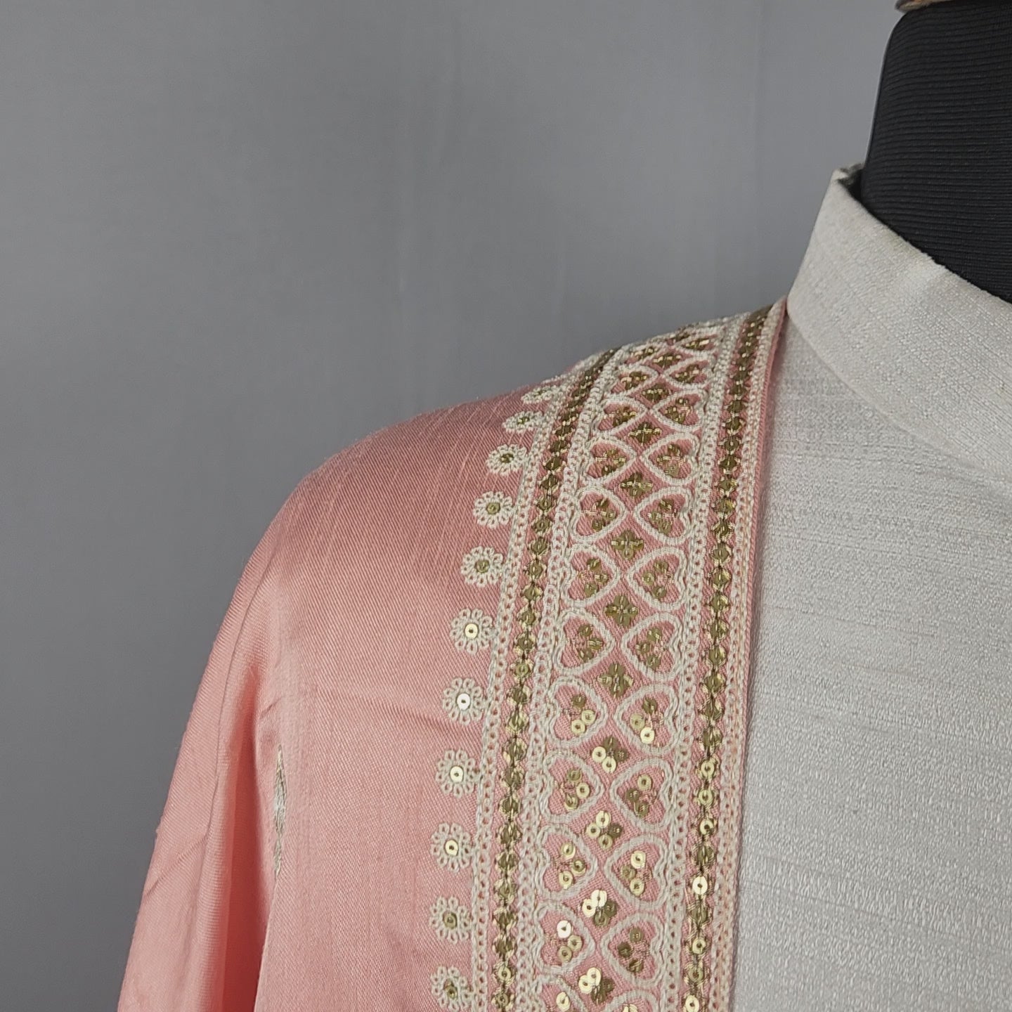 Peach Groom Stole - Golden Sequin Peach Wedding Shawl