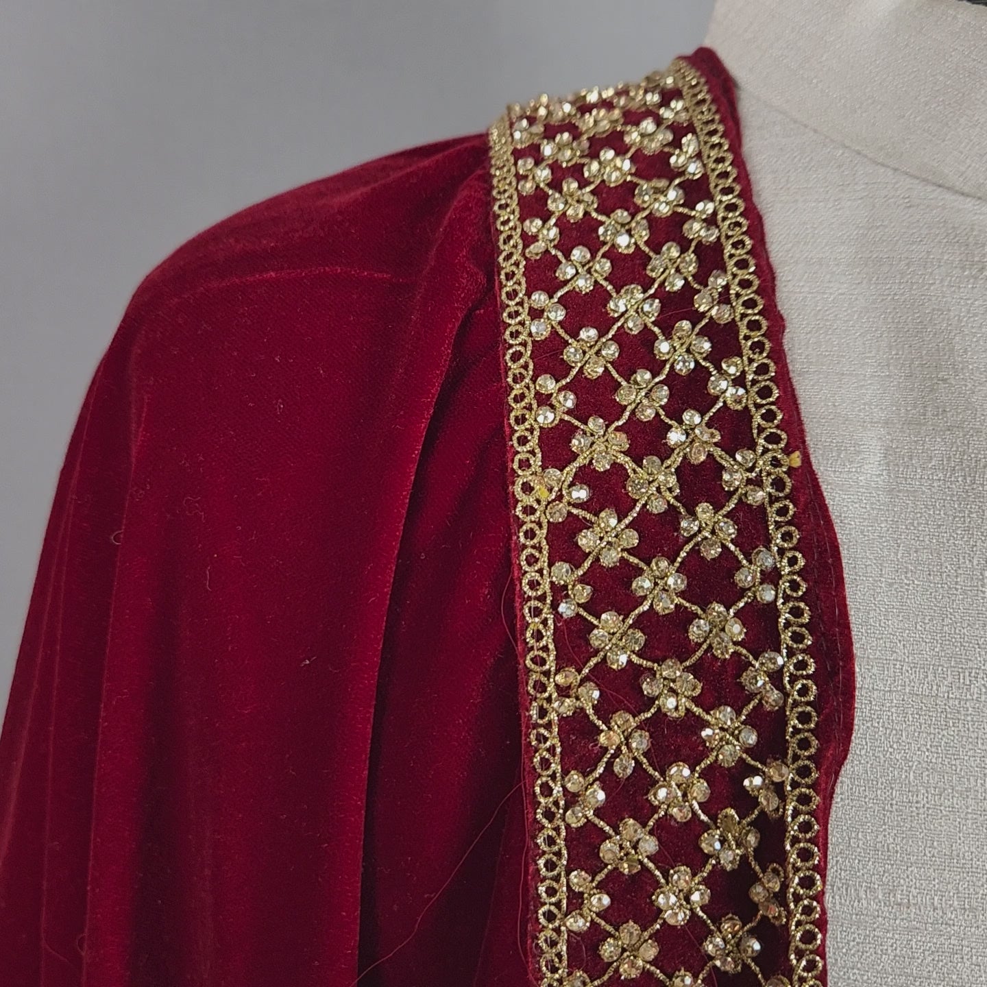 Red Groom Shawl with Zarkan Border Work