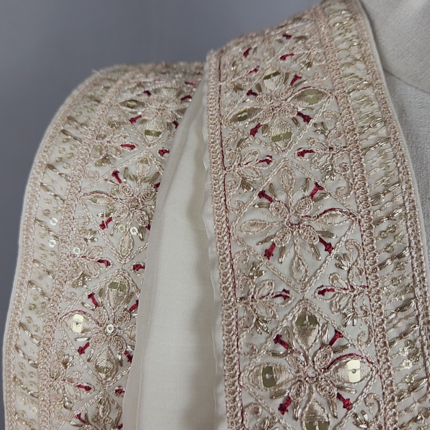 Beige Groom Shawl - A Red Touch-Up Beige Stole