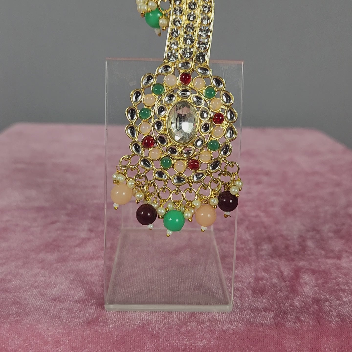 TURBAN BROOCH FOR SAFA WITH GREEN AND RED STONES