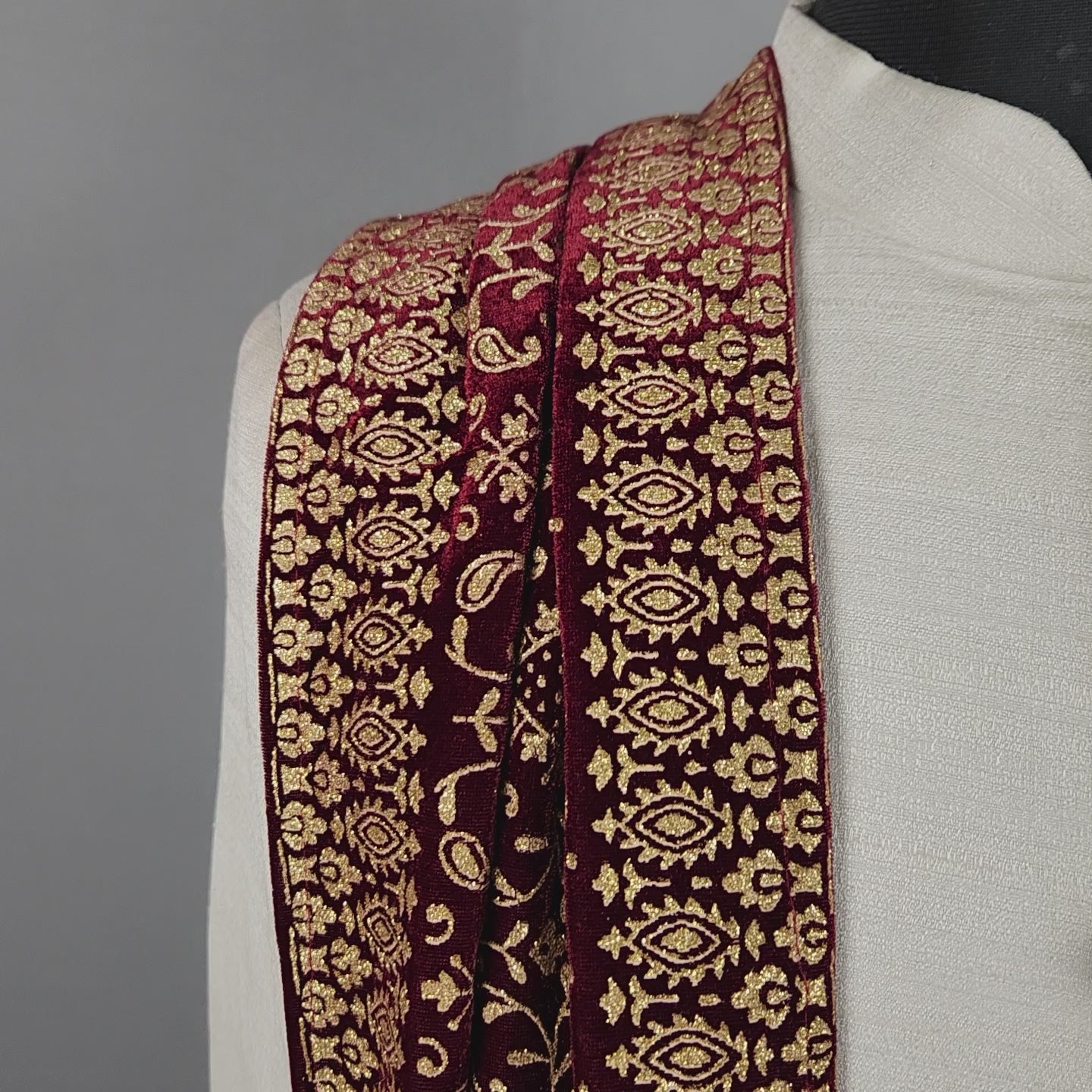 Red Groom Shawl with Gold Pattern Printed