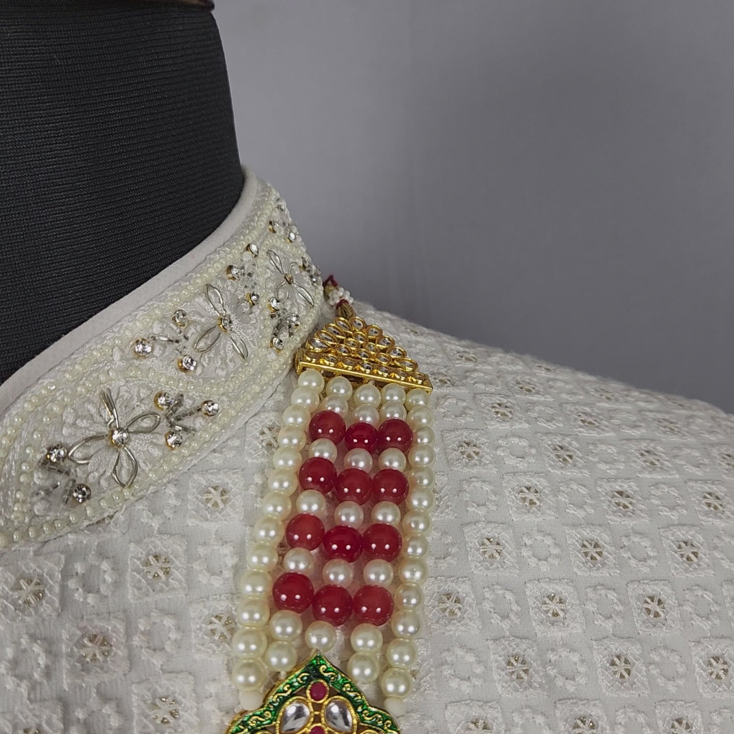 Red White Pearl Necklace For Groom