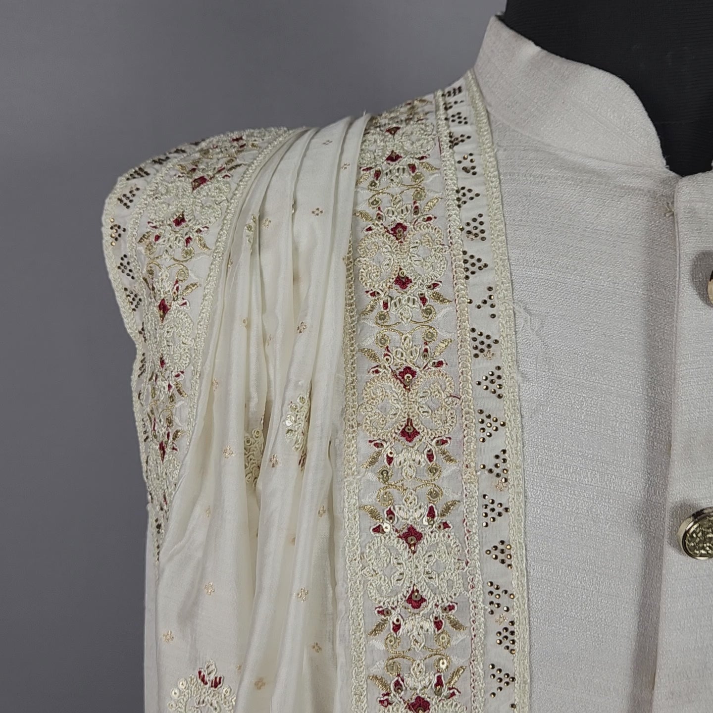 White Groom  Shawl - Red Touch-Up White Wedding Shawl