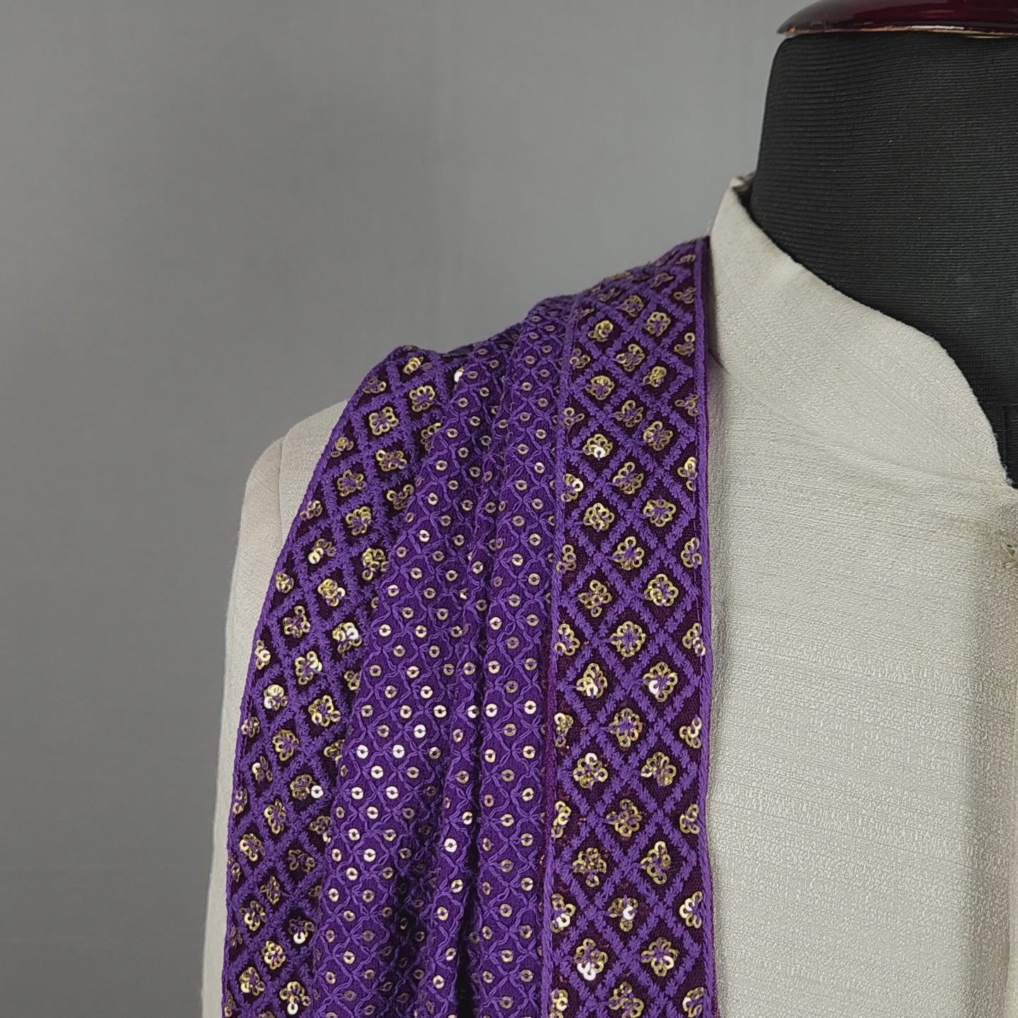 Purple Shawl Groom - A Gold Sequin Purple Stole