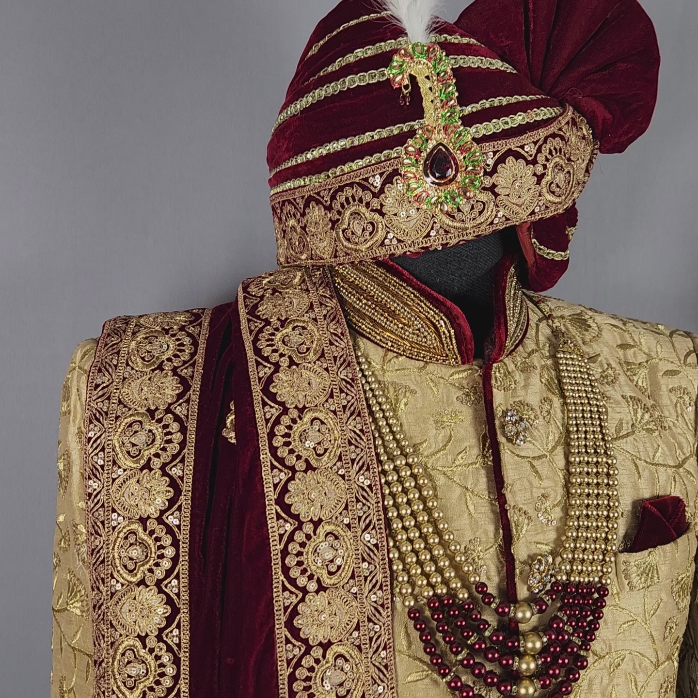 Golden Wedding Groom Sherwani with Gold Zari Embroidery