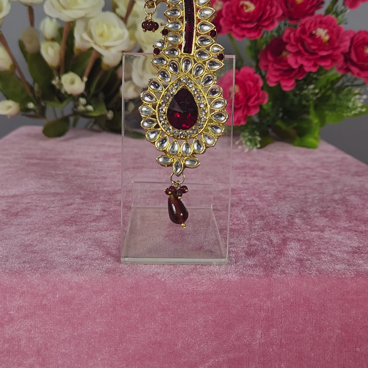 TURBAN BROOCH FOR SAFA WITH RED STONE AND MINAKARI