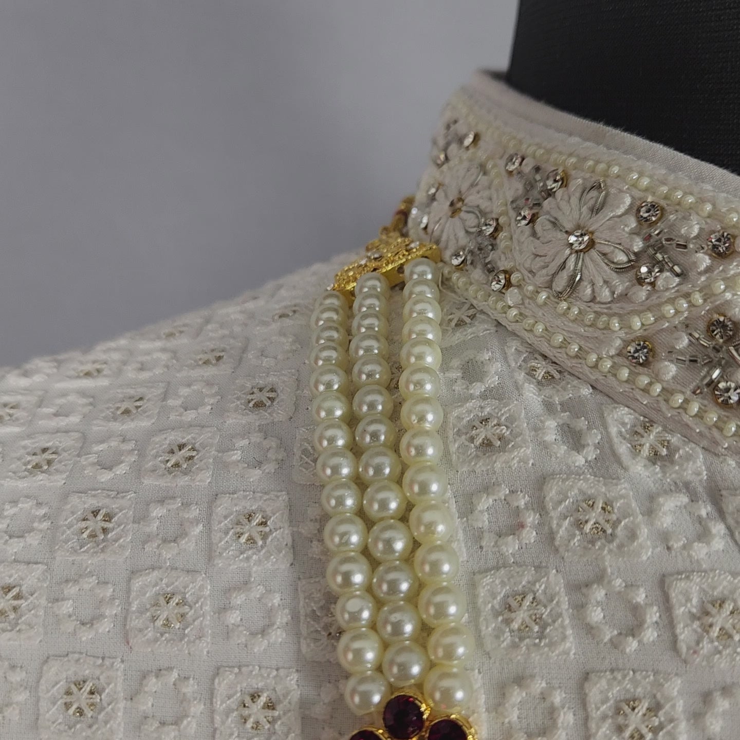 Red White Pearl Necklace For Groom