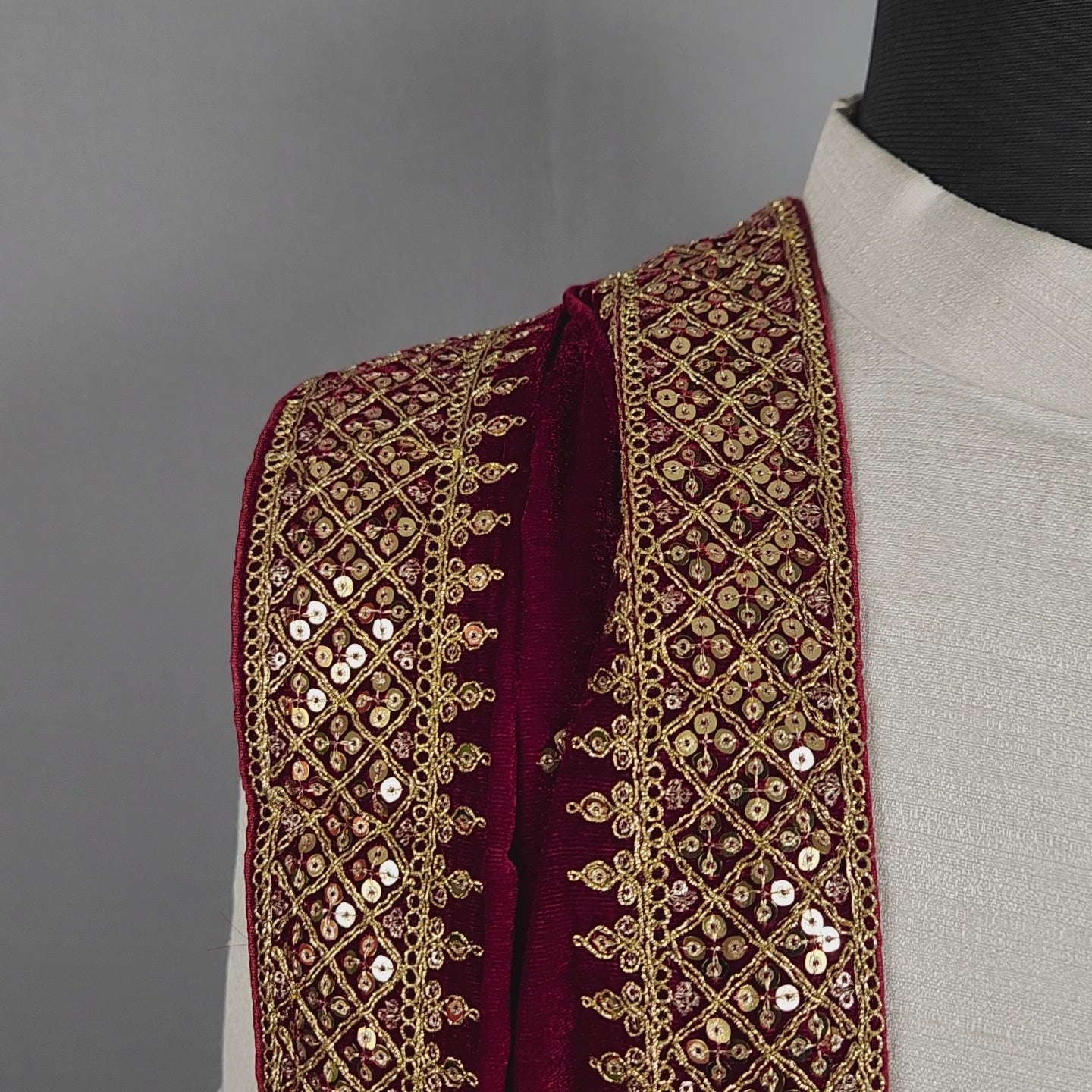 Red Groom Shawl - Gold Embroidered Red Stole