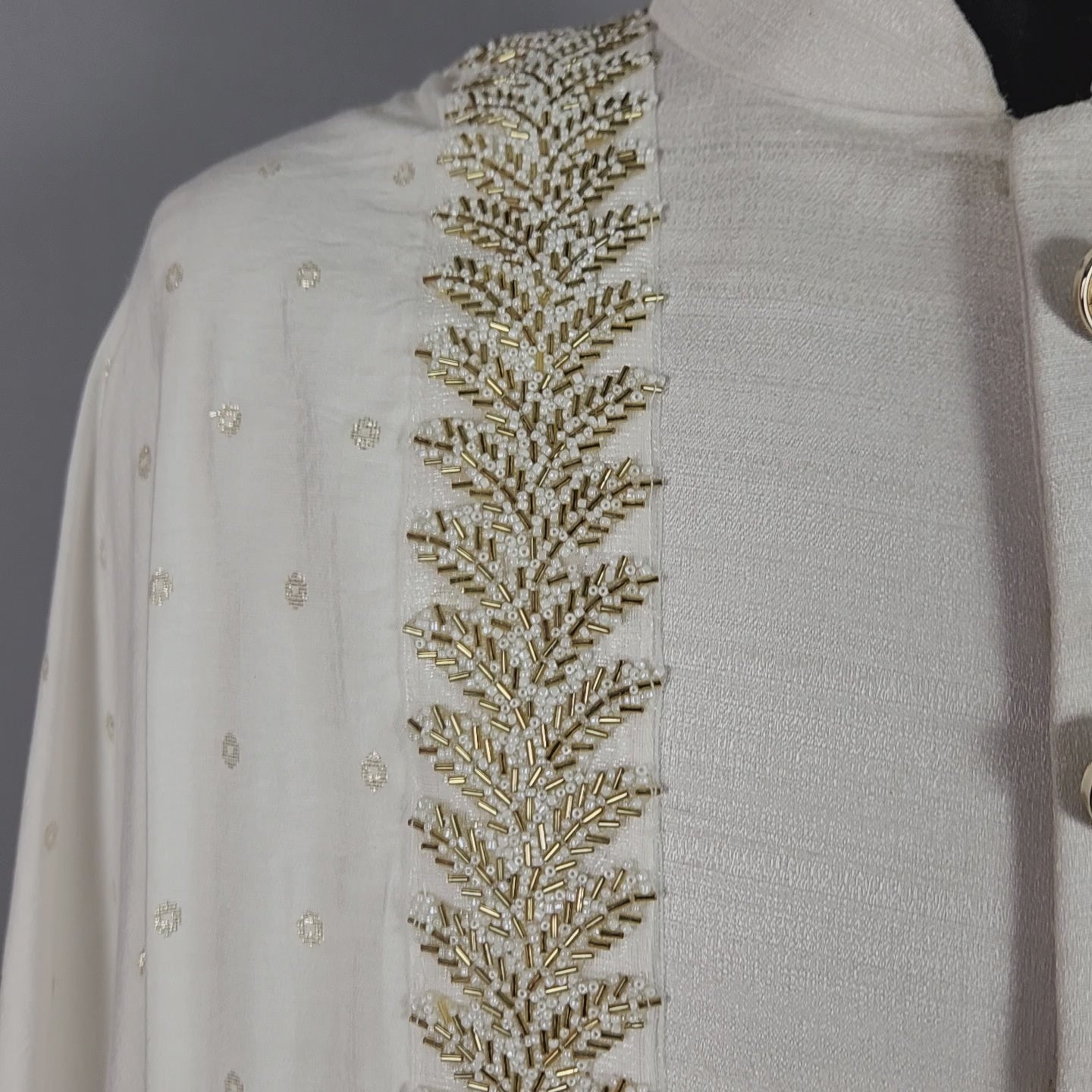 white wedding shawl for groom - embroidered sherwani stole with golden border