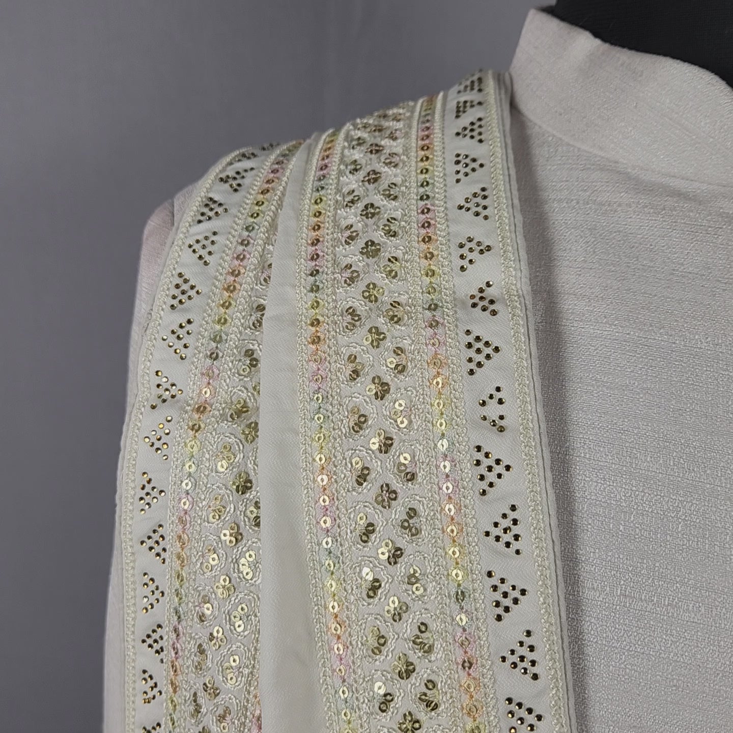 White Groom Stole - Multicolor Embroidery | Shawl For Men