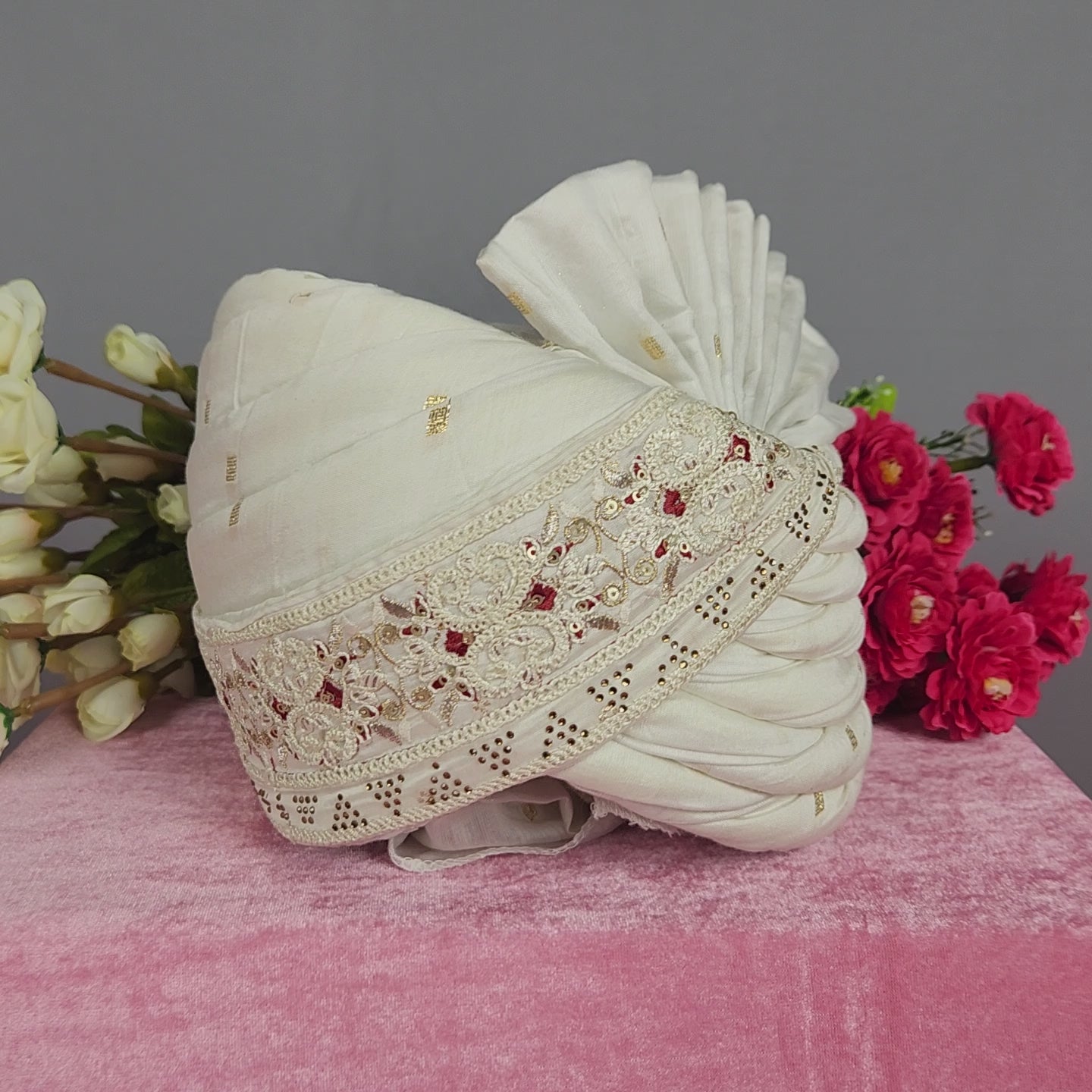 White Groom Turban With Red Accent| Indian Wedding Safa