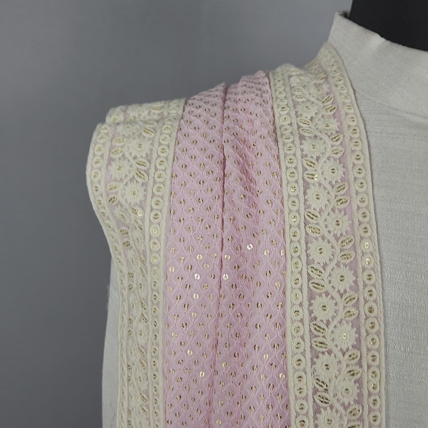 Pink Groom Shawl with White Chikankari Border