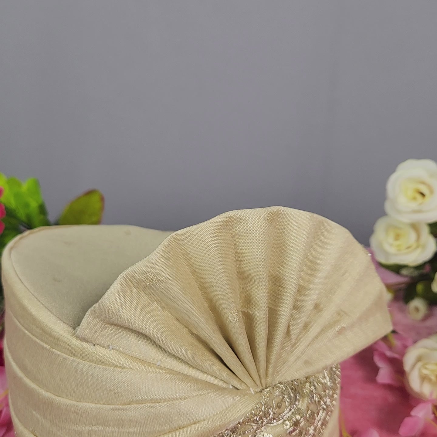 Light Golden Groom Turban Shawl Set