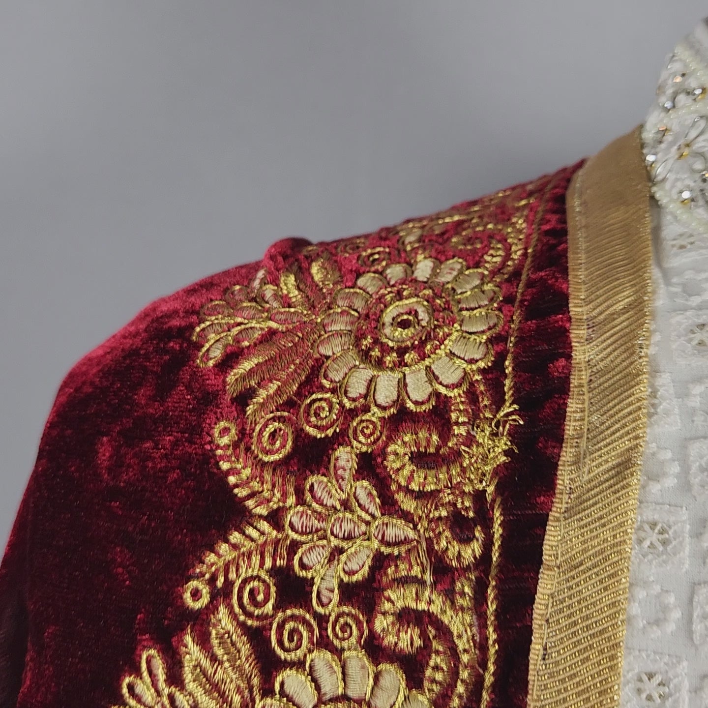 Red Groom Shawl - Golden Embroidery | Stole For Men