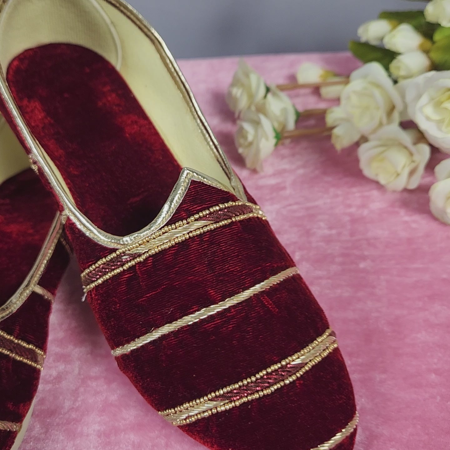 Red Velvet Ethnic Shoes for Men – Designer Indian Jutti & Mojari for Wedding