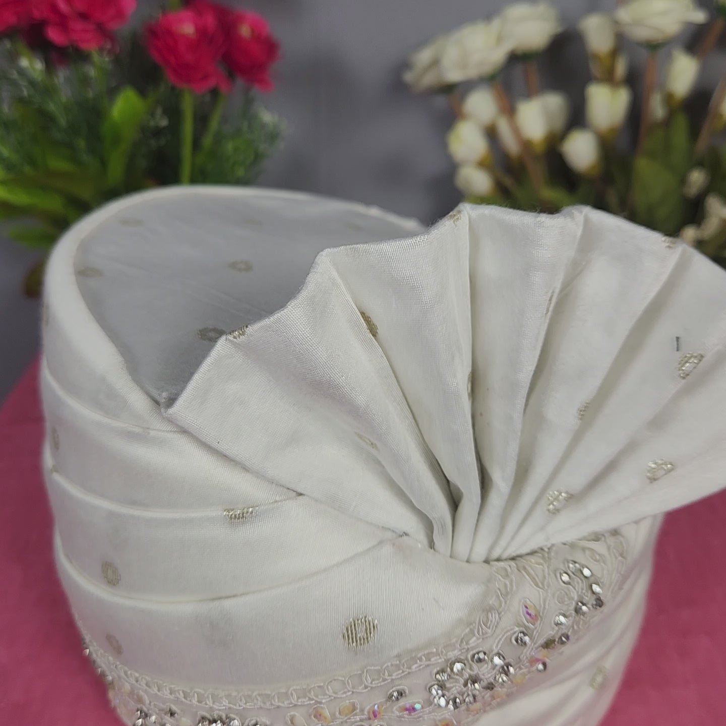 White Groom Turban With Zarkan Work