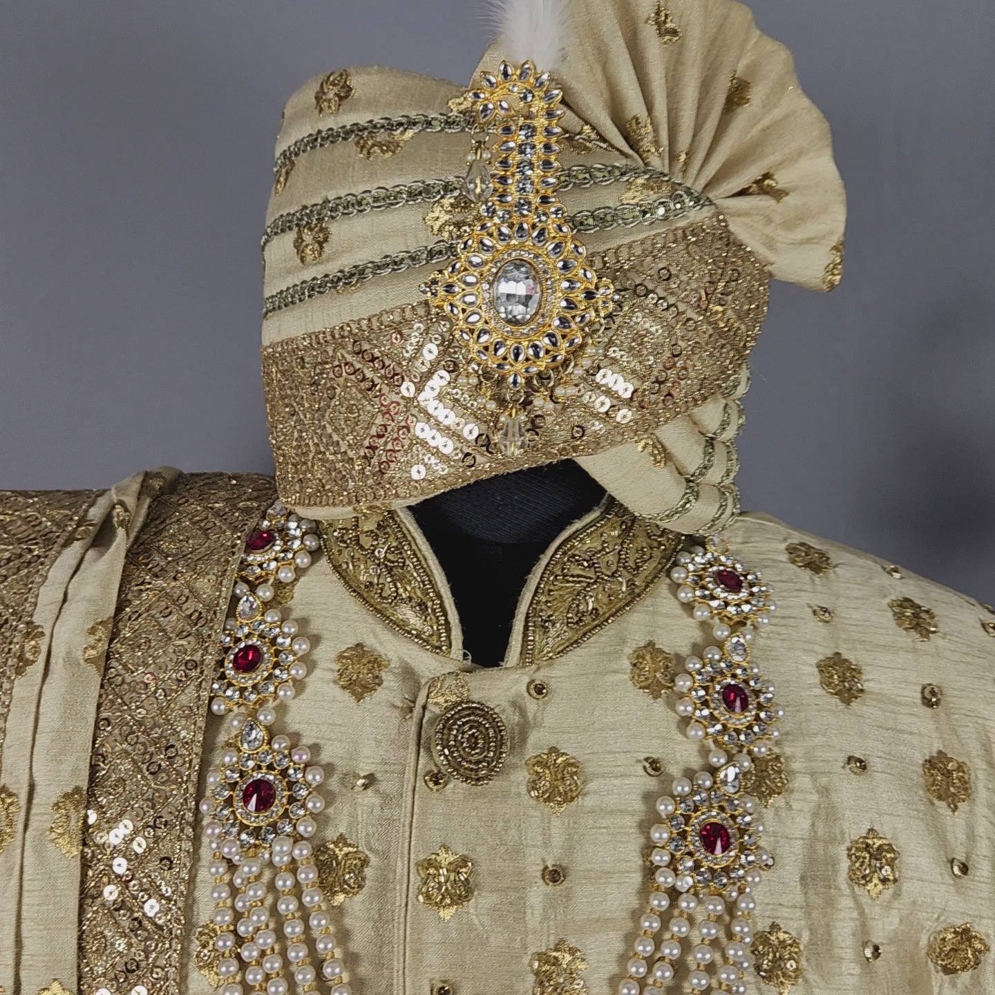 Golden Wedding Groom Sherwani with Gold Motif and Zarkan