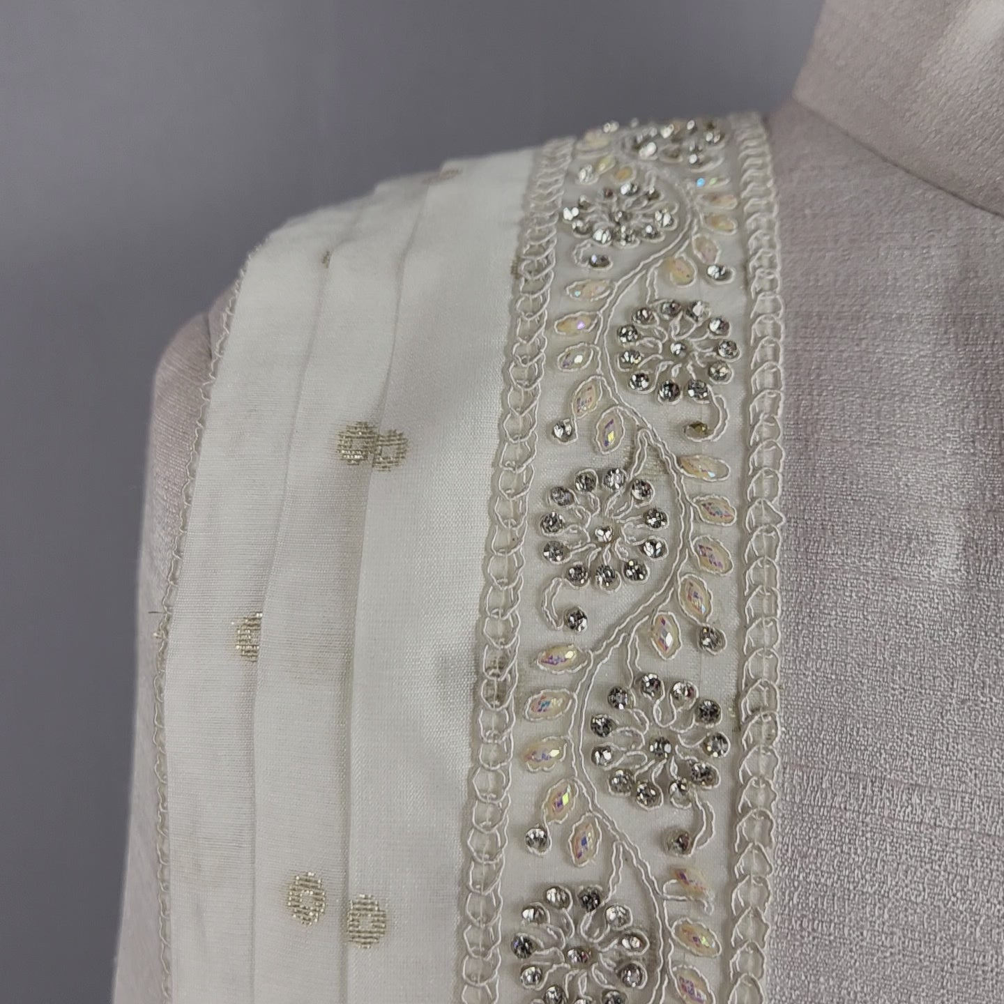 White Groom Shawl with Pearl and Zarkan Work