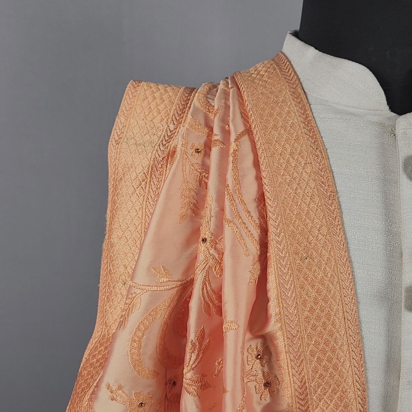 Peach Groom Stole with Peach Thread Embroidery