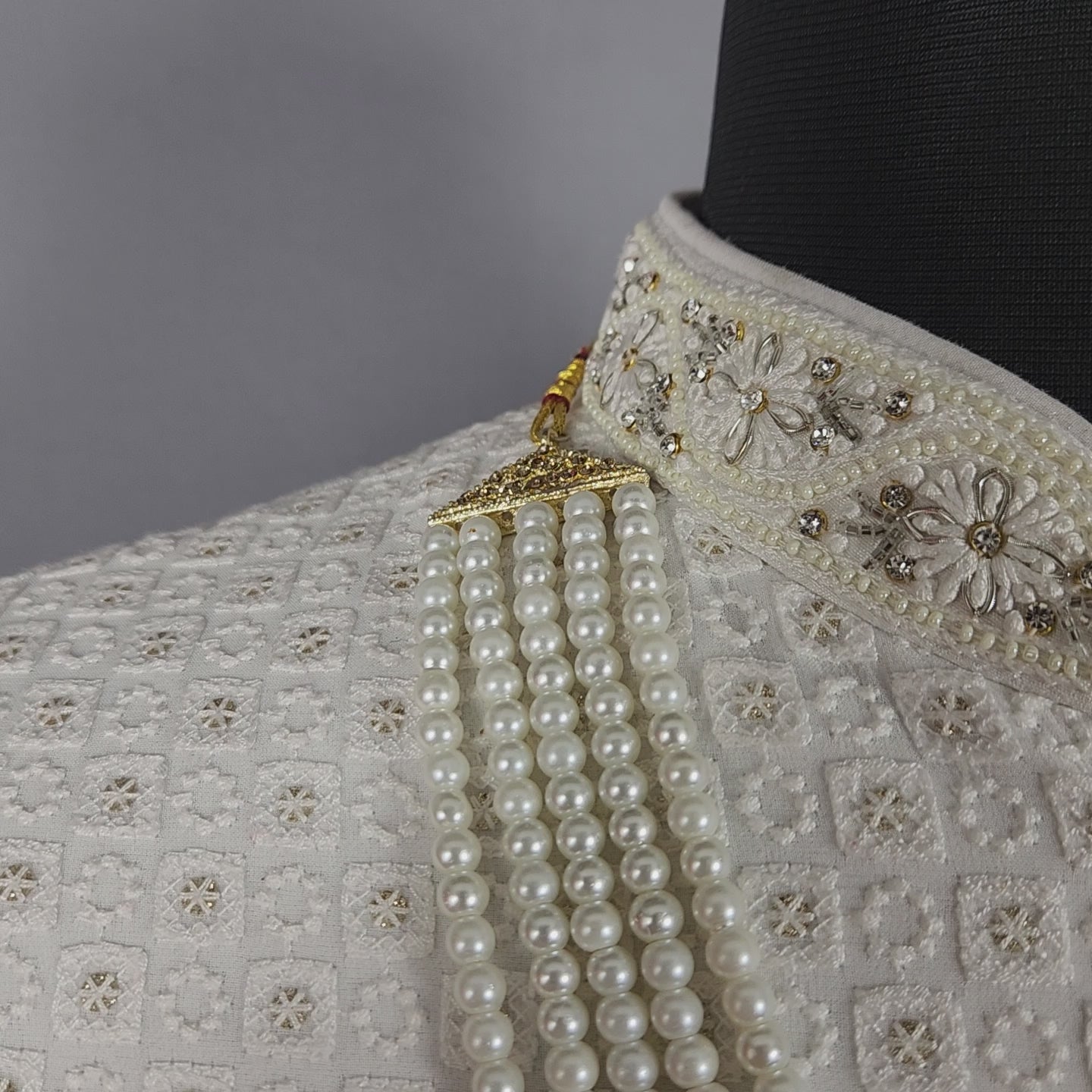 Red White Pearl Necklace For Groom