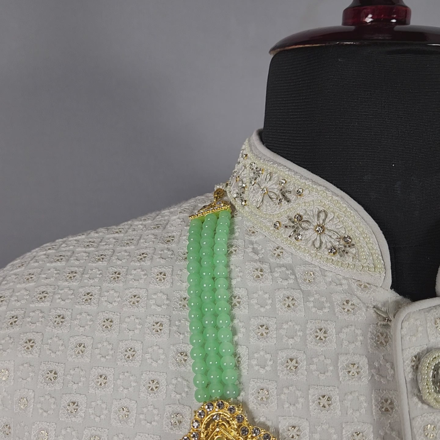 green necklace for groom sherwani